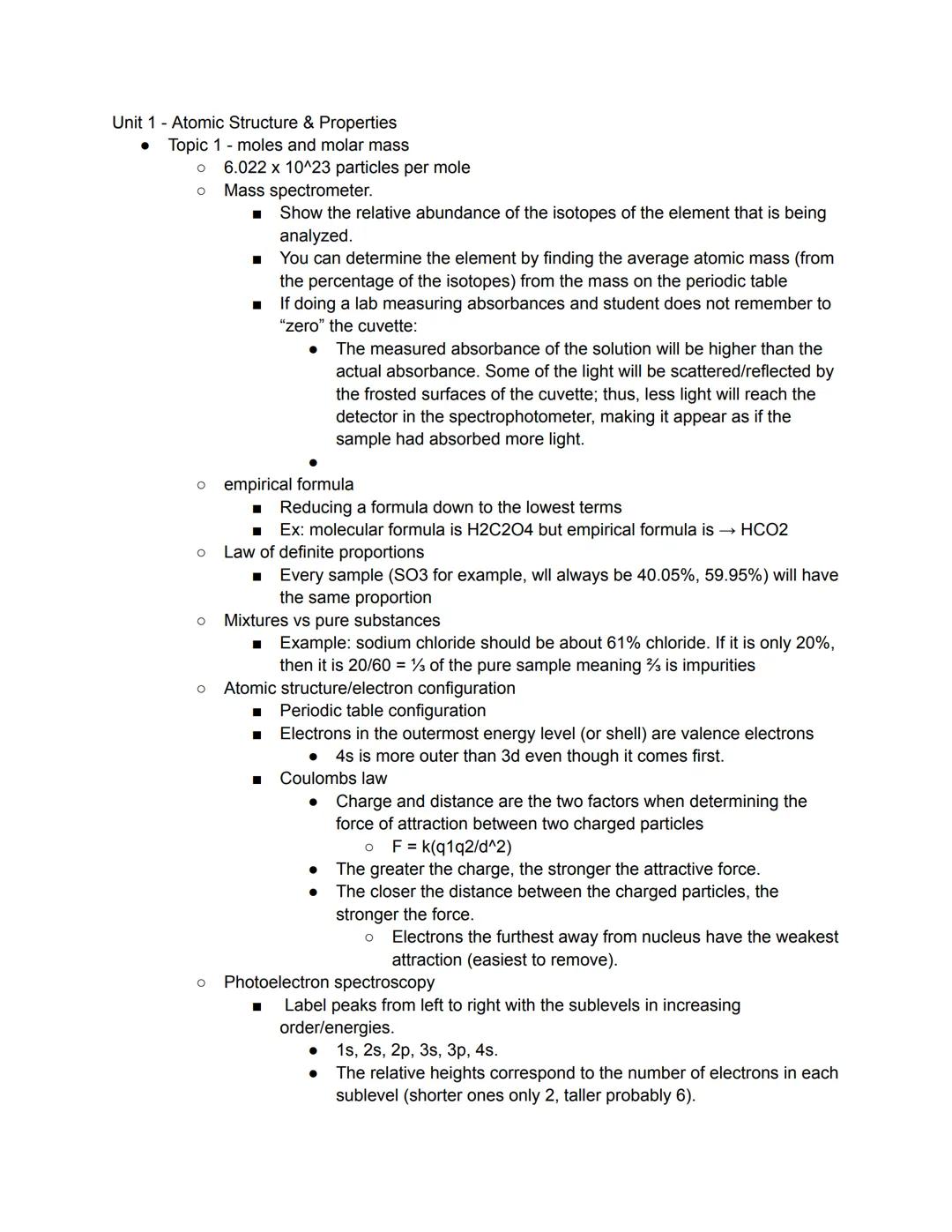 Unit 1 Atomic Structure & Properties
* Topic 1 - moles and molar mass
* 6.022 x 10^23 particles per mole
* Mass spectrometer.