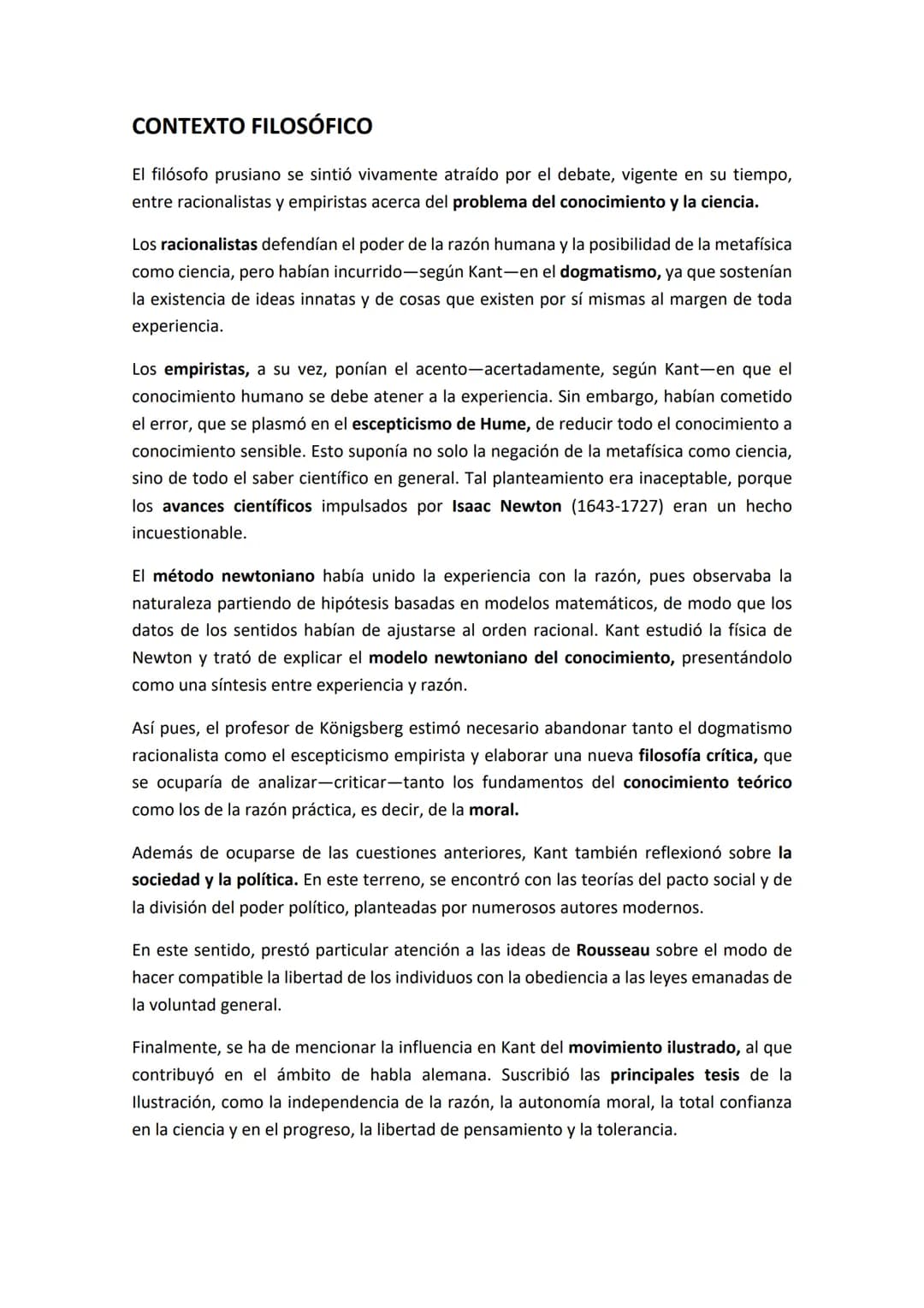 # KANT. EL IDEALISMO TRASCENDENTAL
CONTEXTO SOCIOCULTURAL
Immanuel Kant vivió con sumo interés las transformaciones políticas, culturales