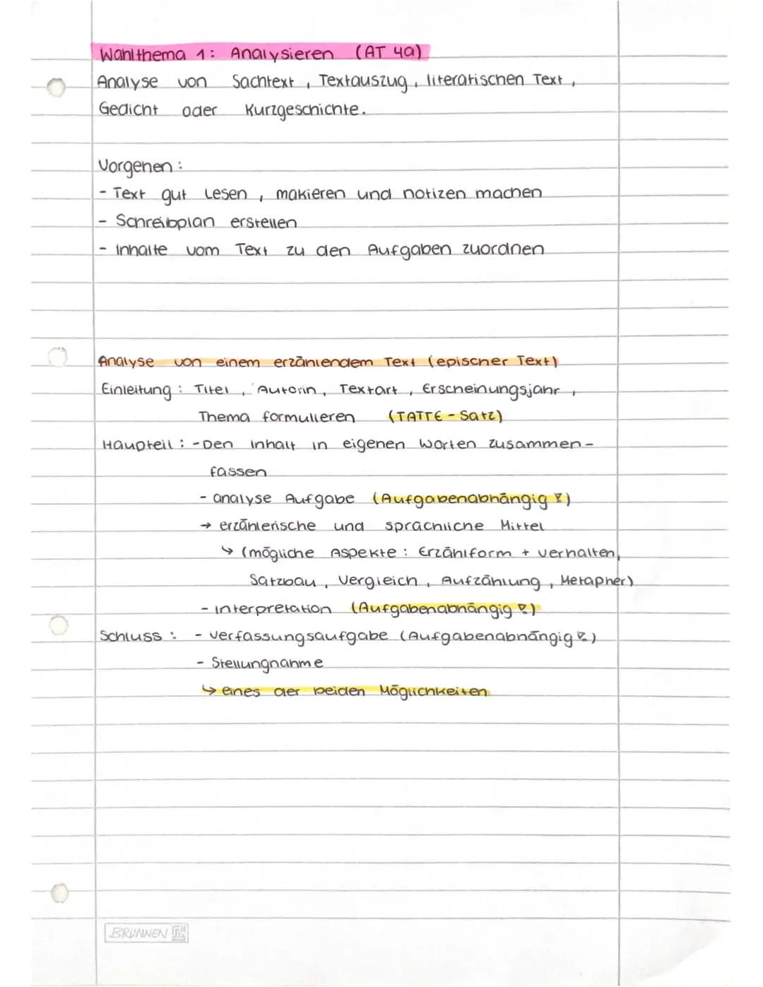Wanithema 1: Analysieren (AT 49)
Analyse von Sachtext, Textauszug, literarischen Text,
Gedicht oder Kurzgeschichte.
Vorgenen:
- Text gut L