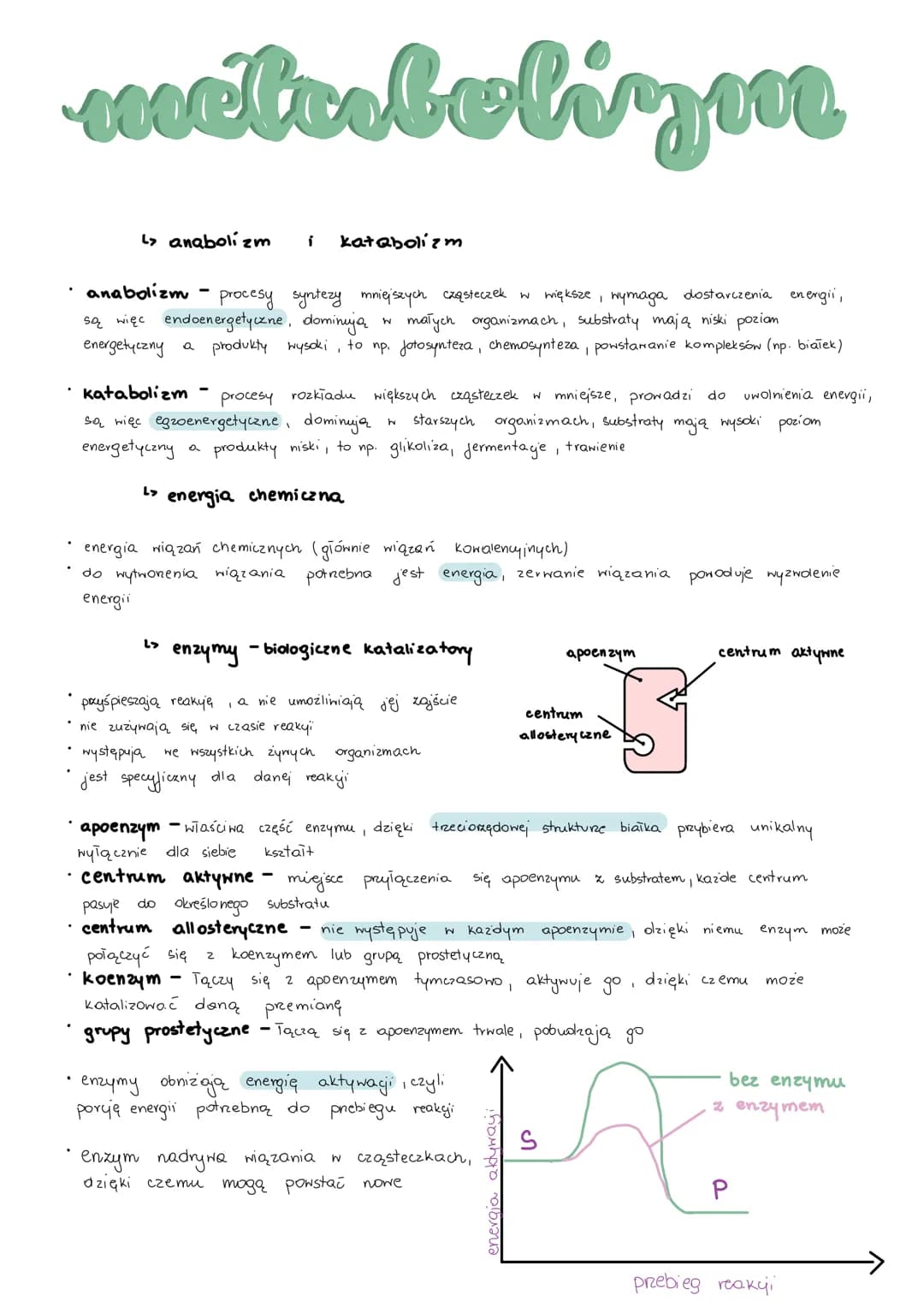 # metabolizm
> anabolizm i katabolizm
* anabolizm - procesy syntezy mniejszych cząsteczek w miększe, wymaga dostarczenia energii,
są wię