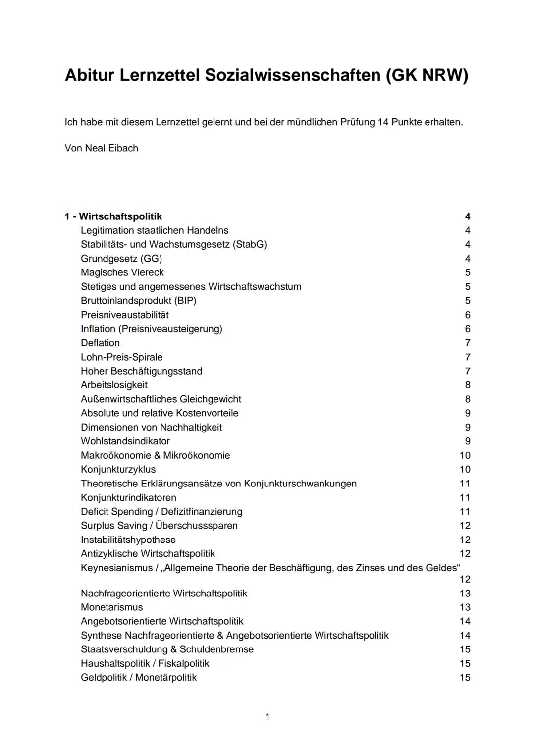 # Abitur Lernzettel Sozialwissenschaften (GK NRW)
Ich habe mit diesem Lernzettel gelernt und bei der mündlichen Prüfung 14 Punkte erhalten.