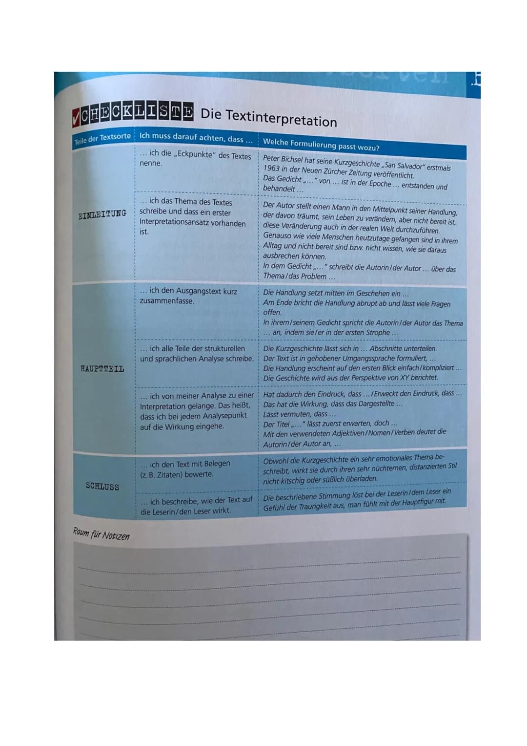 # Der AUFBAU einer Textanalyse
Einleitung
- Eckdaten" des Textes: Autorin/ Autor, Textsorte bzw. Genre, Titel, Thema, wann und wo erschiene