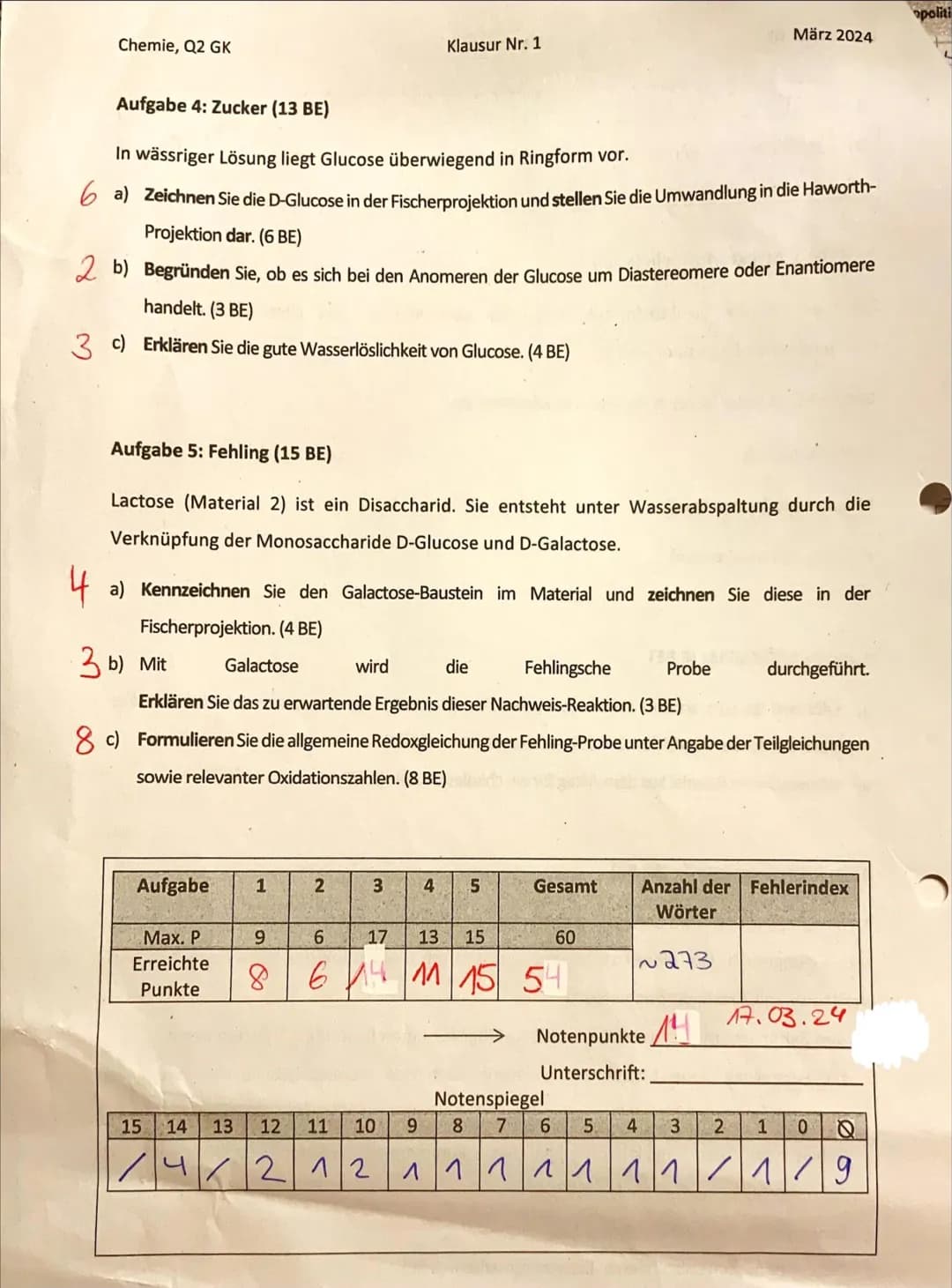 Chemie, Q2 GK
Klausur Nr. 1
März 2024
Name: Jete
Viel Erfolg!
Erlaubte Hilfsmittel: Periodensystem, Operatorenliste
Aufgabe 1: Strukturfor