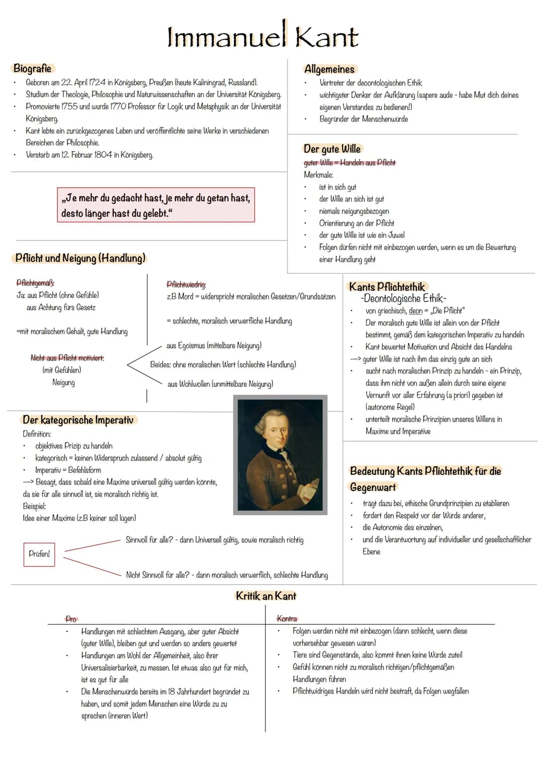 # Immanuel Kant
Biografie
- Geboren am 22. April 1724 in Königsberg, Preußen (heute Kaliningrad, Russland).
- Studium der Theologie, Philo