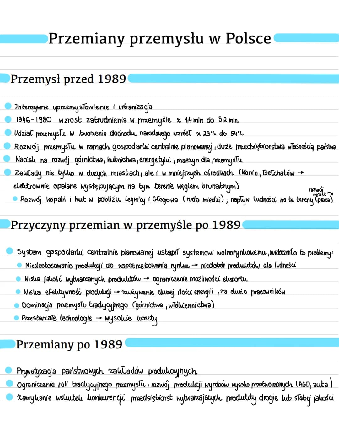 # Przemiany przemysłu w Polsce
Przemysł przed 1989
- Intensywne uprzemysłowienie i urbanizacja
- 1946-1980 wzrost zatrudnienia w przemyśle
