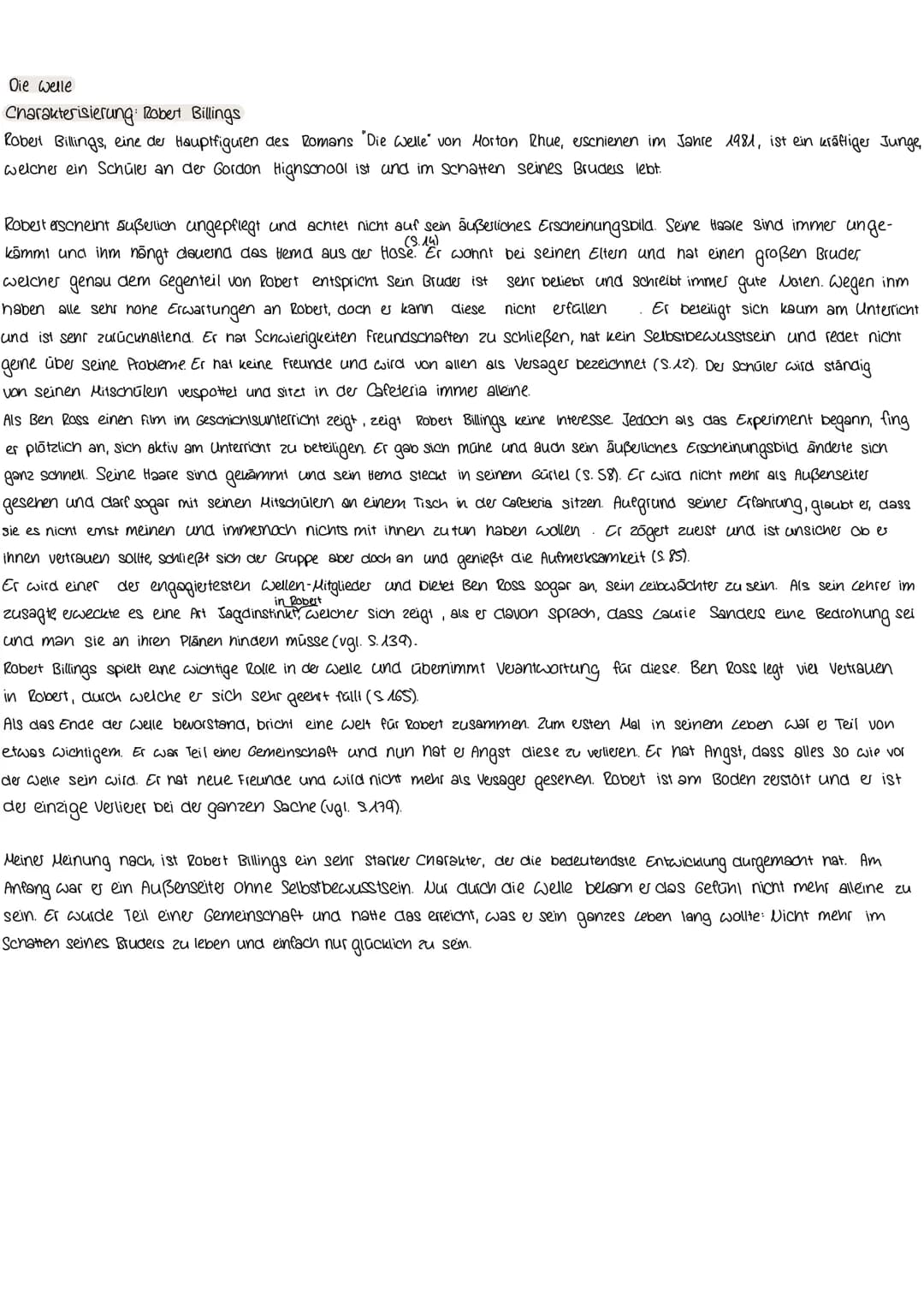 # Die Welle
## Charakterisierung Robert Billings
Robert Billings, eine der Hauptfiguren des Romans "Die Welle" von Morton Rhue, erschienen