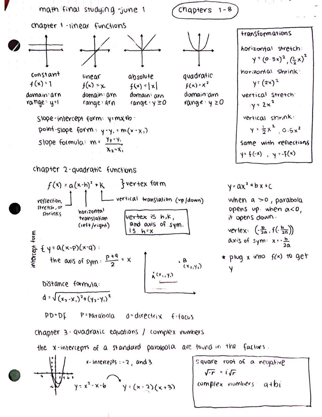 math final studying -june 1
chapters 1-8
chapter 1-linear functions
transformations
horizontal stretch:
*****
Constant
linear
f(x)=1
f(x)=x