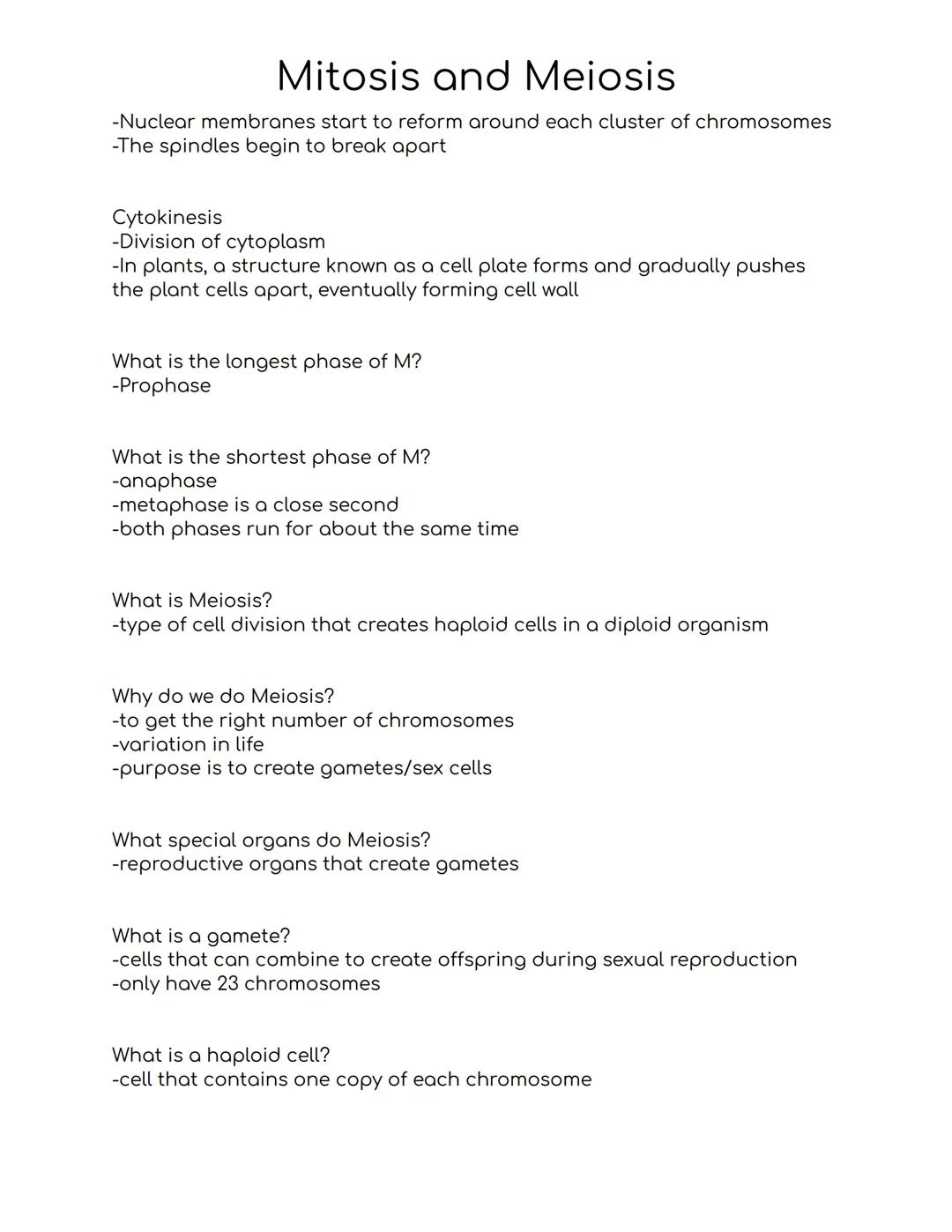 # Mitosis and Meiosis
Why do cells divide?
-to make more cells and beat the risk of extinction (reproduction)
-for your body to grow and fo