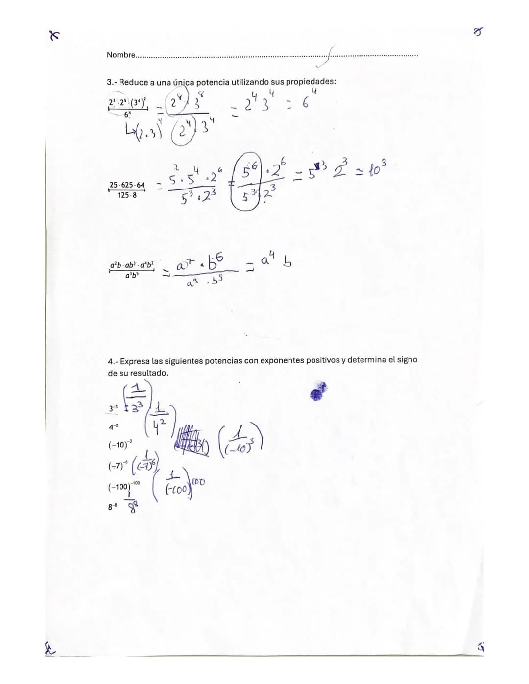 Nombre. Valentino García Gómez.
Tarea 12. Operaciones con potencias y raíces
1.- Expresa como una sola potencia:
$3^2.3^5 = 3^7$
$7^5:7^