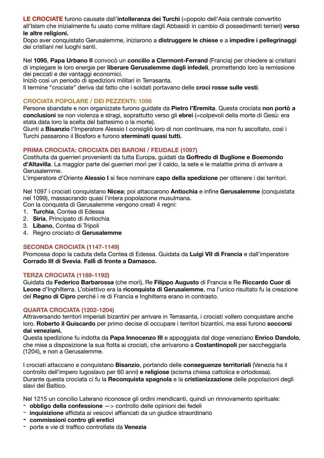 # LE CROCIATE furono causate dall'intolleranza dei Turchi (=popolo dell'Asia centrale convertito
all'Islam che inizialmente fu usato come mi