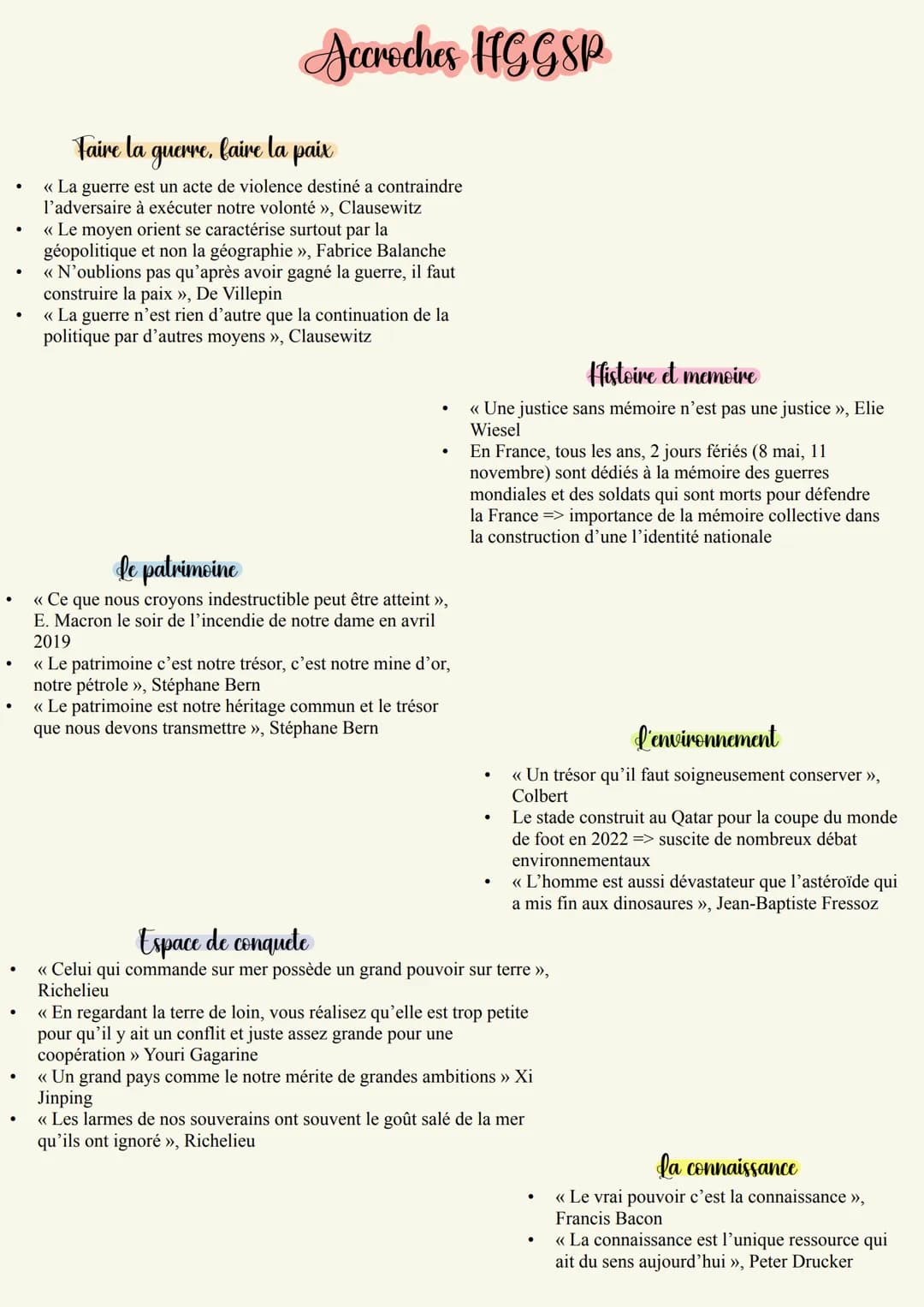 # Accroches #GGSP
Faire la guerre, faire la paix
- << La guerre est un acte de violence destiné a contraindre
l'adversaire à exécuter notre