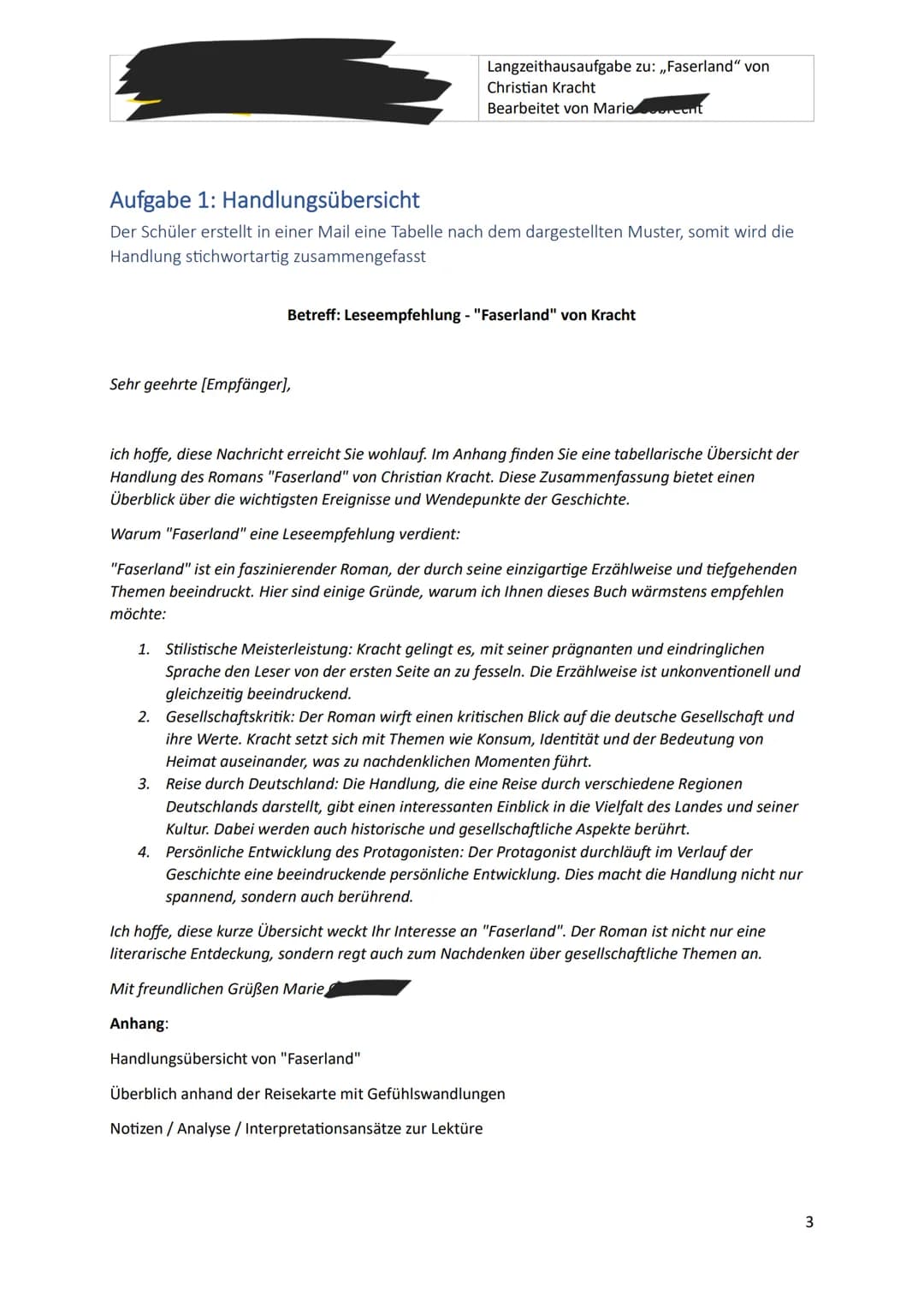 Langzeithausaufgabe zu: „Faserland" von
Christian Kracht
Bearbeitet von Marie,
Langzeithausaufgabe zu: „Faserland“ von
Christian Kracht
FA