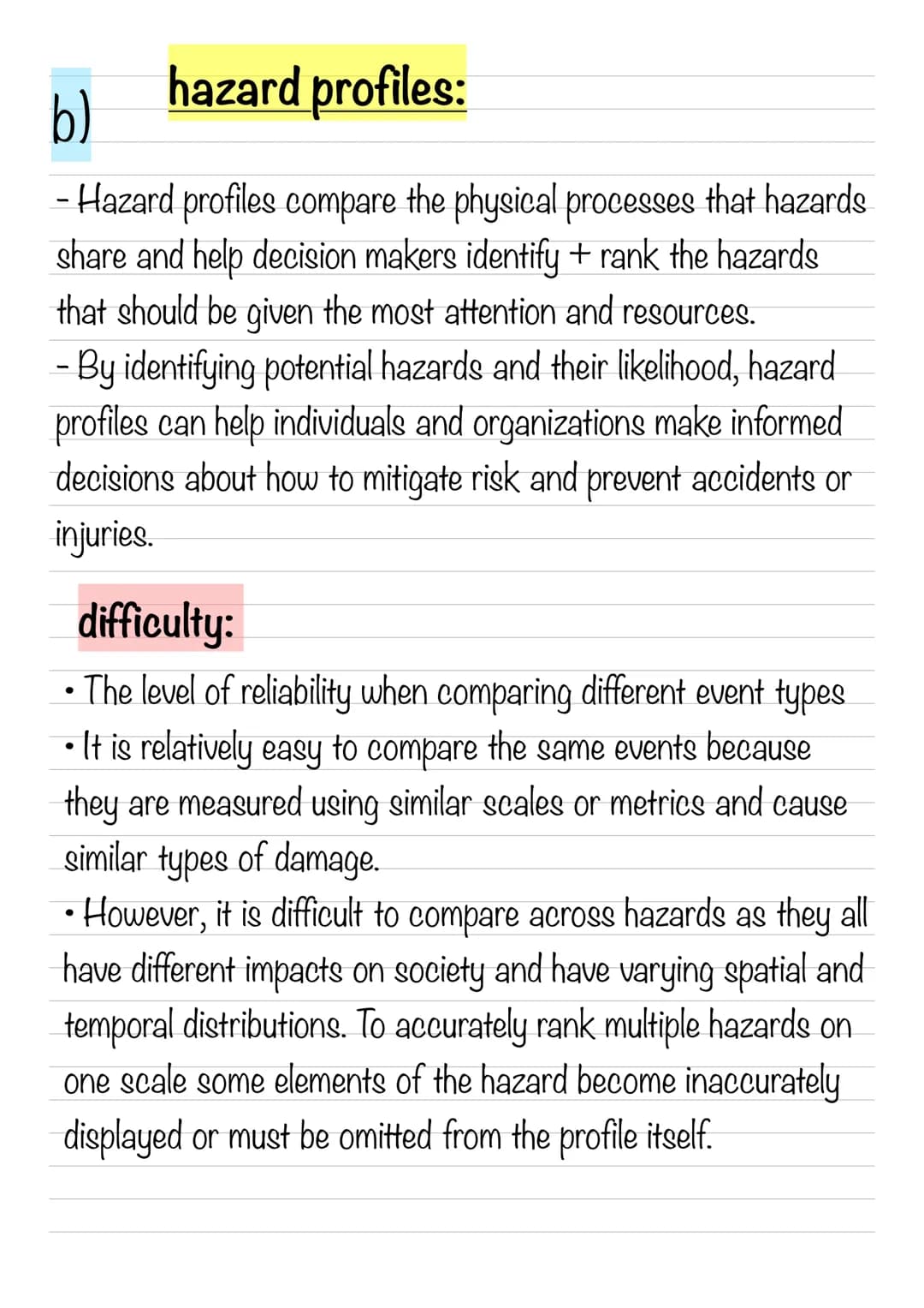 a) Measurements of magnitude and intensity
of tectonic hazards:
Mercalli:
Measures the experienced impacts of an earthquake. It is a
relati