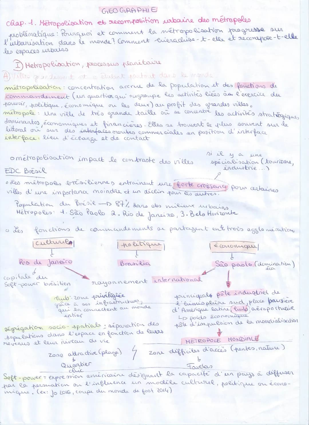 # GEOGRAPHIE
Chap. 1. Métropolisation et recomposition urbaine des métropoles
problématique: Pourquoi et comment la métropolisation progress