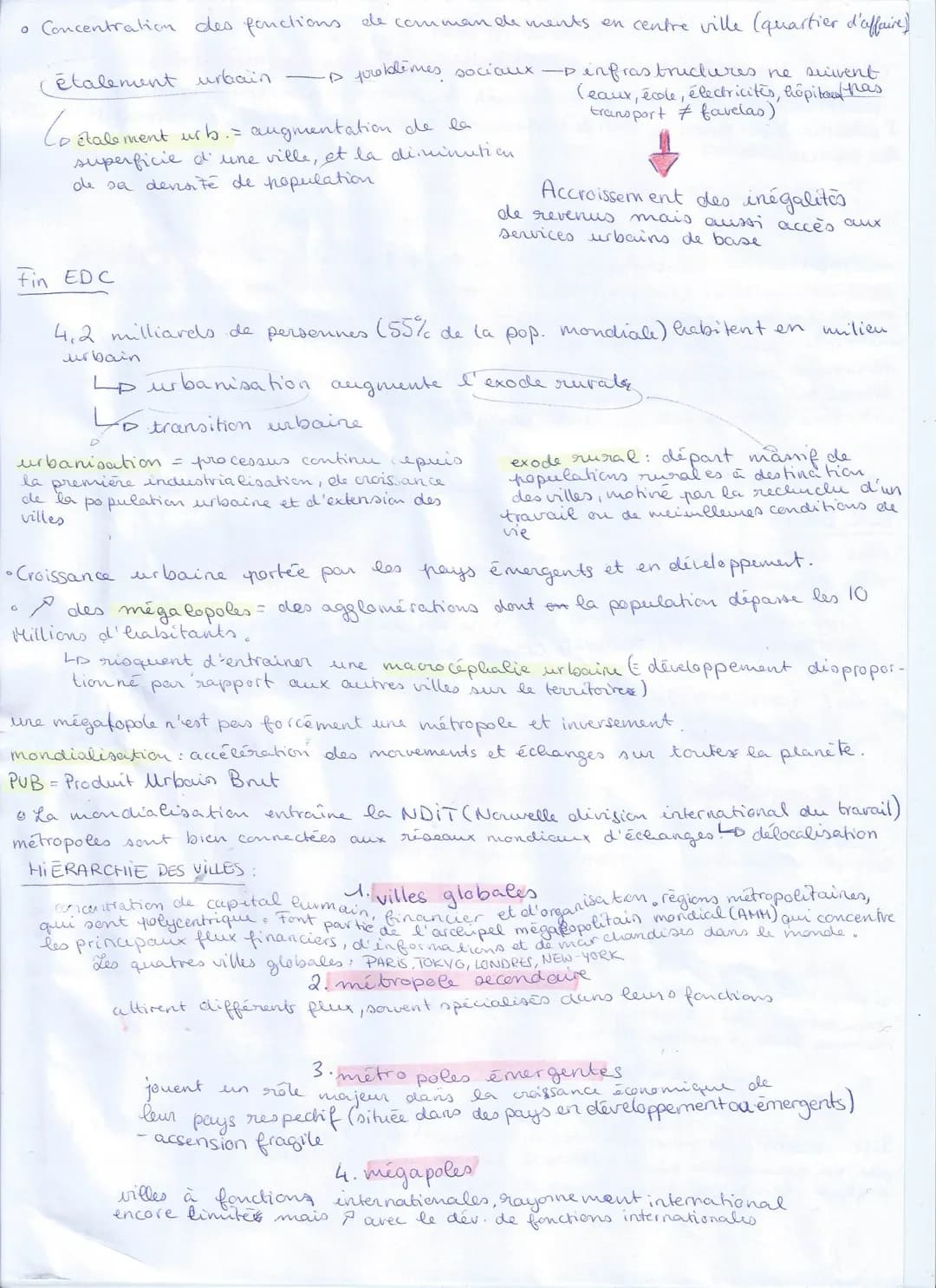 # GEOGRAPHIE
Chap. 1. Métropolisation et recomposition urbaine des métropoles
problématique: Pourquoi et comment la métropolisation progress