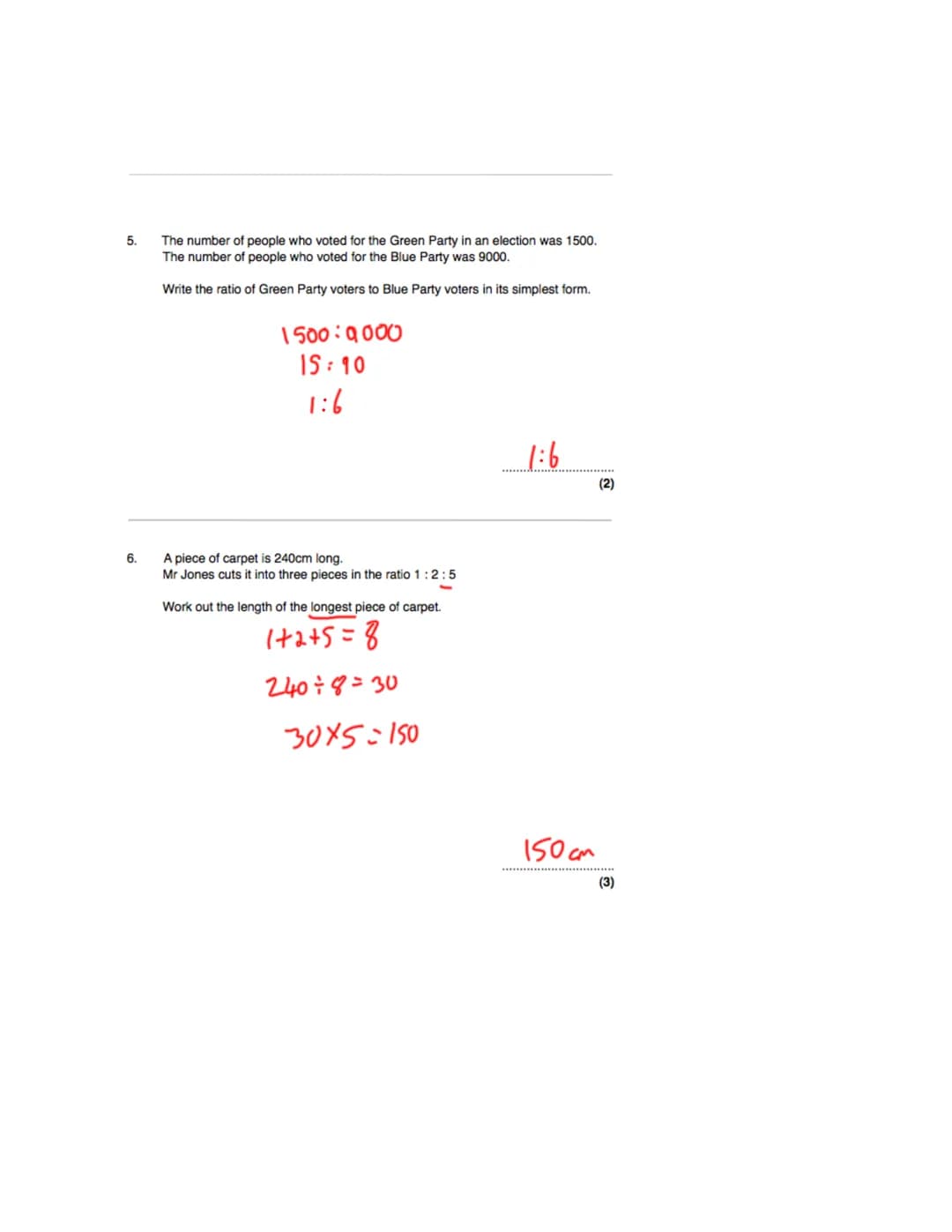 Name:
Exam Style Questions
Ratio
Corbettmaths
Ensure you have: Pencil, pen, ruler, protractor, pair of compasses and eraser
You may use