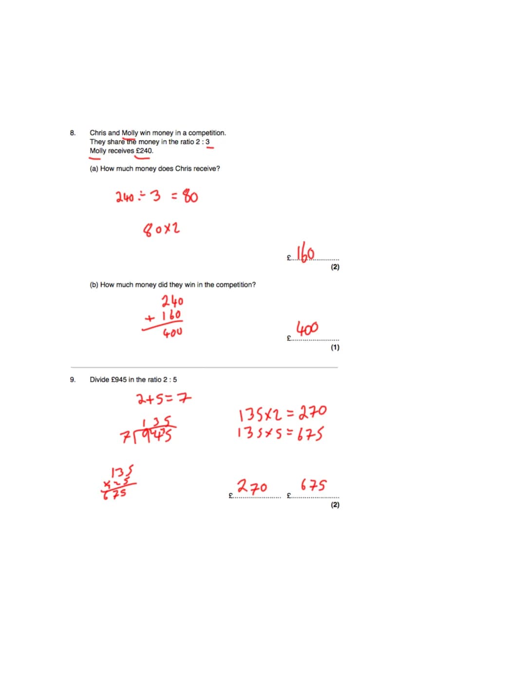 Name:
Exam Style Questions
Ratio
Corbettmaths
Ensure you have: Pencil, pen, ruler, protractor, pair of compasses and eraser
You may use