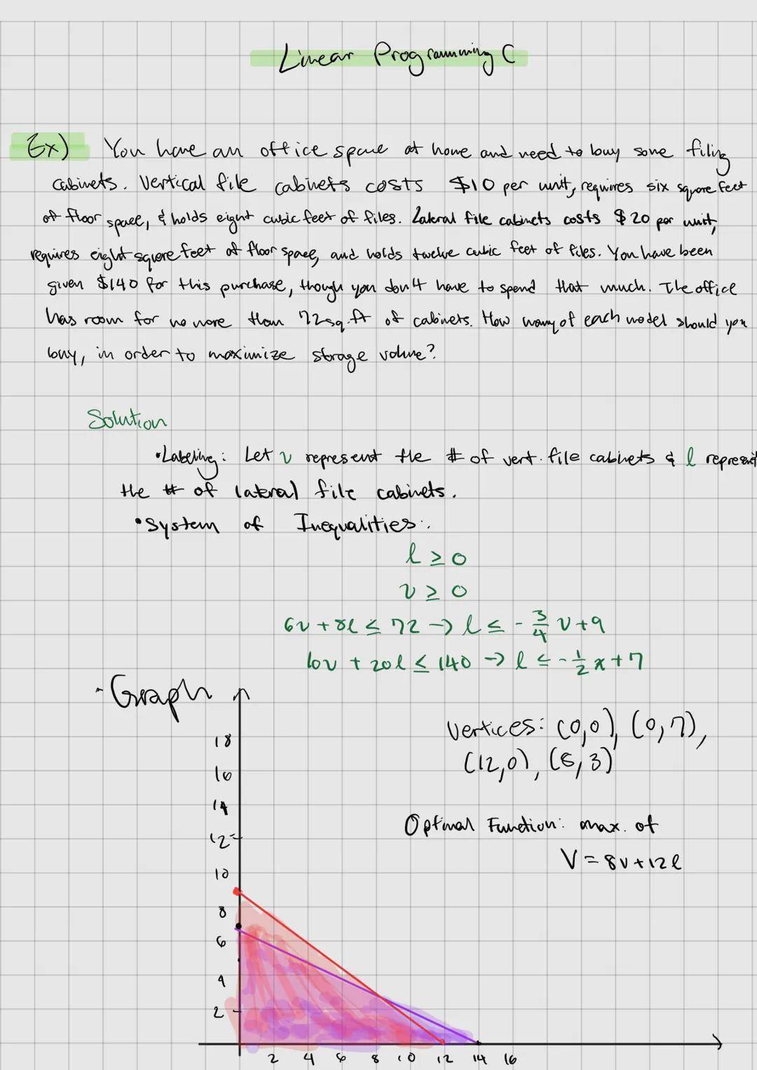 # Linear Programming
* label each variable
* treat inequalities like equations
* secondary equation helps find the optimized equation