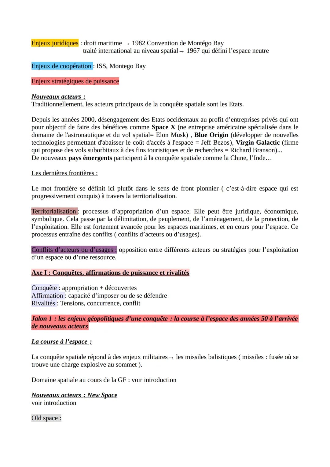 Géopolitique révisions
THEME II: DE NOUVEAUX ESPACES DE CONQUETES
Introduction
Océans et espaces: quelles spécificités ?
Espace: milieu q