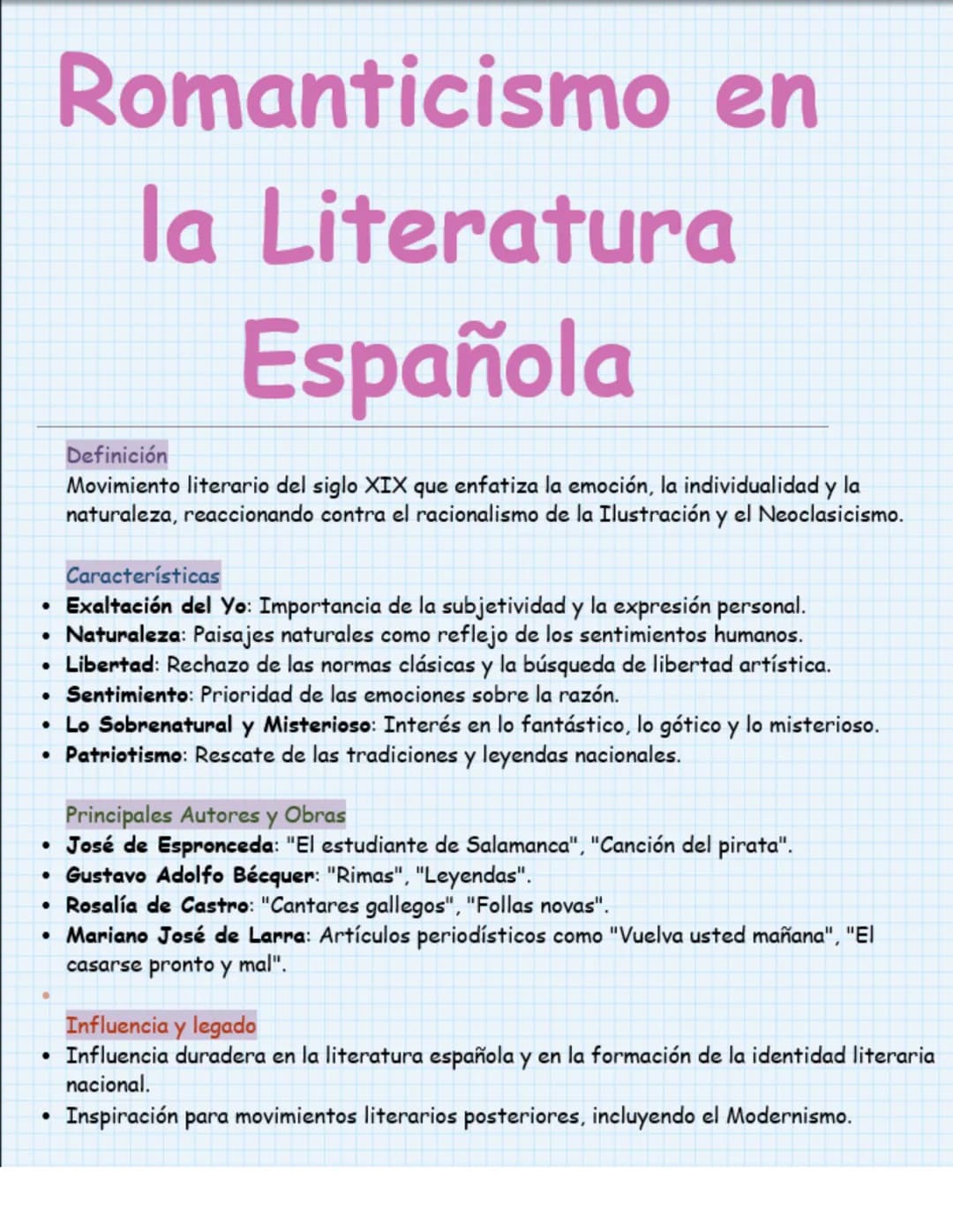 # Romanticismo en
# la Literatura
# Española
Definición
Movimiento literario del siglo XIX que enfatiza la emoción, la individualidad y