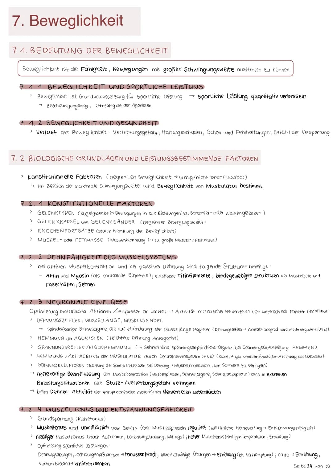 # 7. Beweglichkeit
# 7. 1. BEDEUTUNG DER BEWEGLICHKEIT
Beweglichkeit ist die Fähigkeit, Bewegungen mit großer Schwingungsweite ausführen z