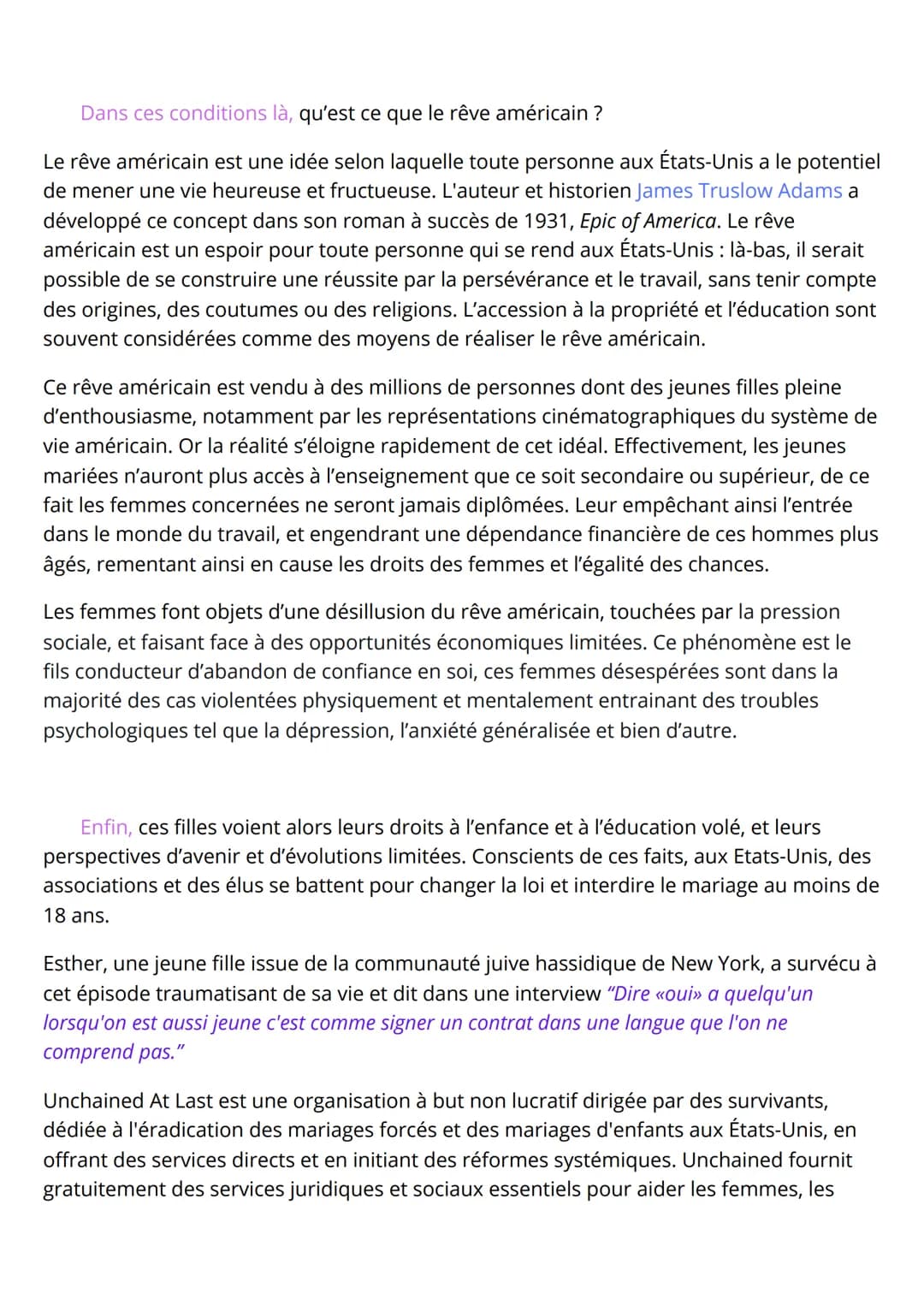 GO AMC:
Thème: Faire société
Sujet: La réalité des mariages d'enfants aux Etats-Unis: quel impact sur la perception du
rêve américain par