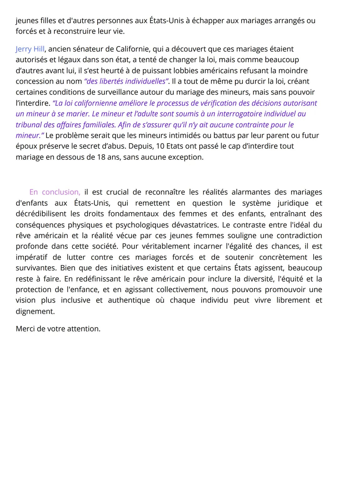 GO AMC:
Thème: Faire société
Sujet: La réalité des mariages d'enfants aux Etats-Unis: quel impact sur la perception du
rêve américain par