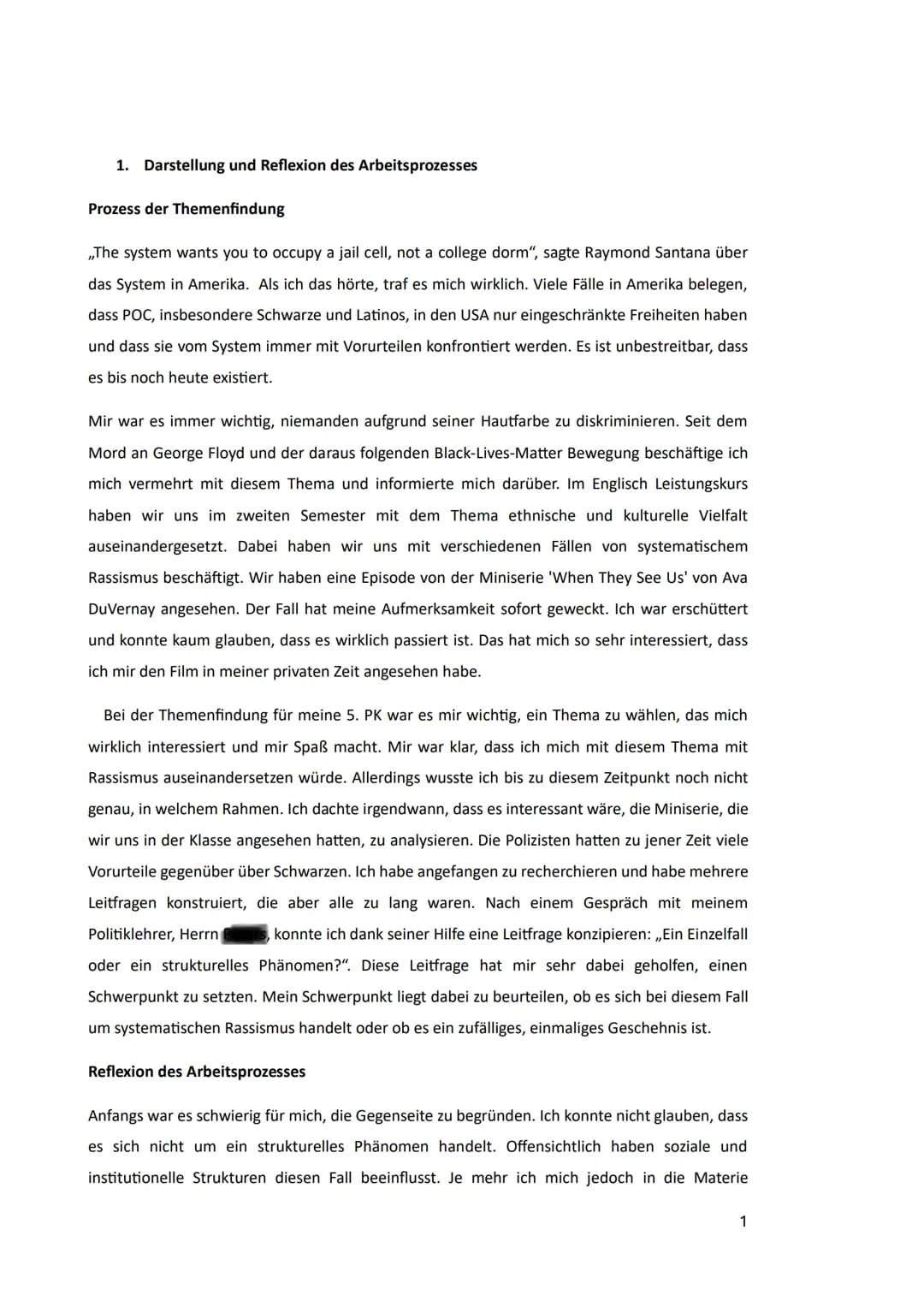 eseli-Sc
Abitur 2024
Schriftliche Ausarbeitung zur Präsentationsprüfung als 5.
Prüfungskomponente
Central Park Five-
Ein Einzelfall oder