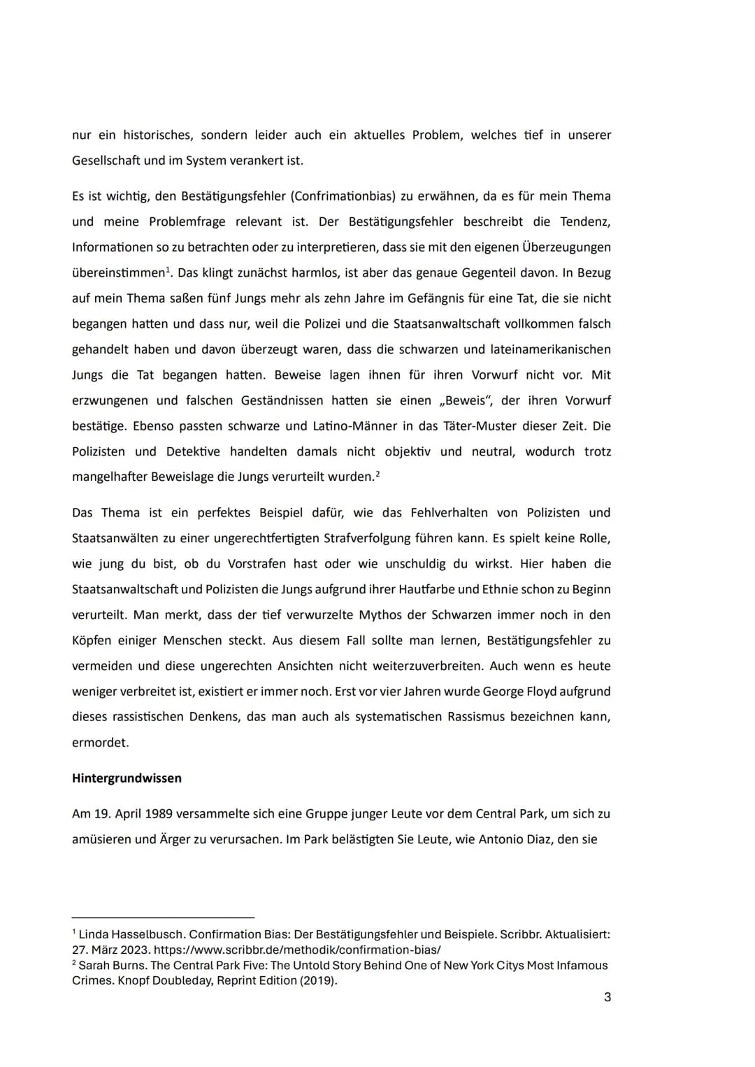eseli-Sc
Abitur 2024
Schriftliche Ausarbeitung zur Präsentationsprüfung als 5.
Prüfungskomponente
Central Park Five-
Ein Einzelfall oder