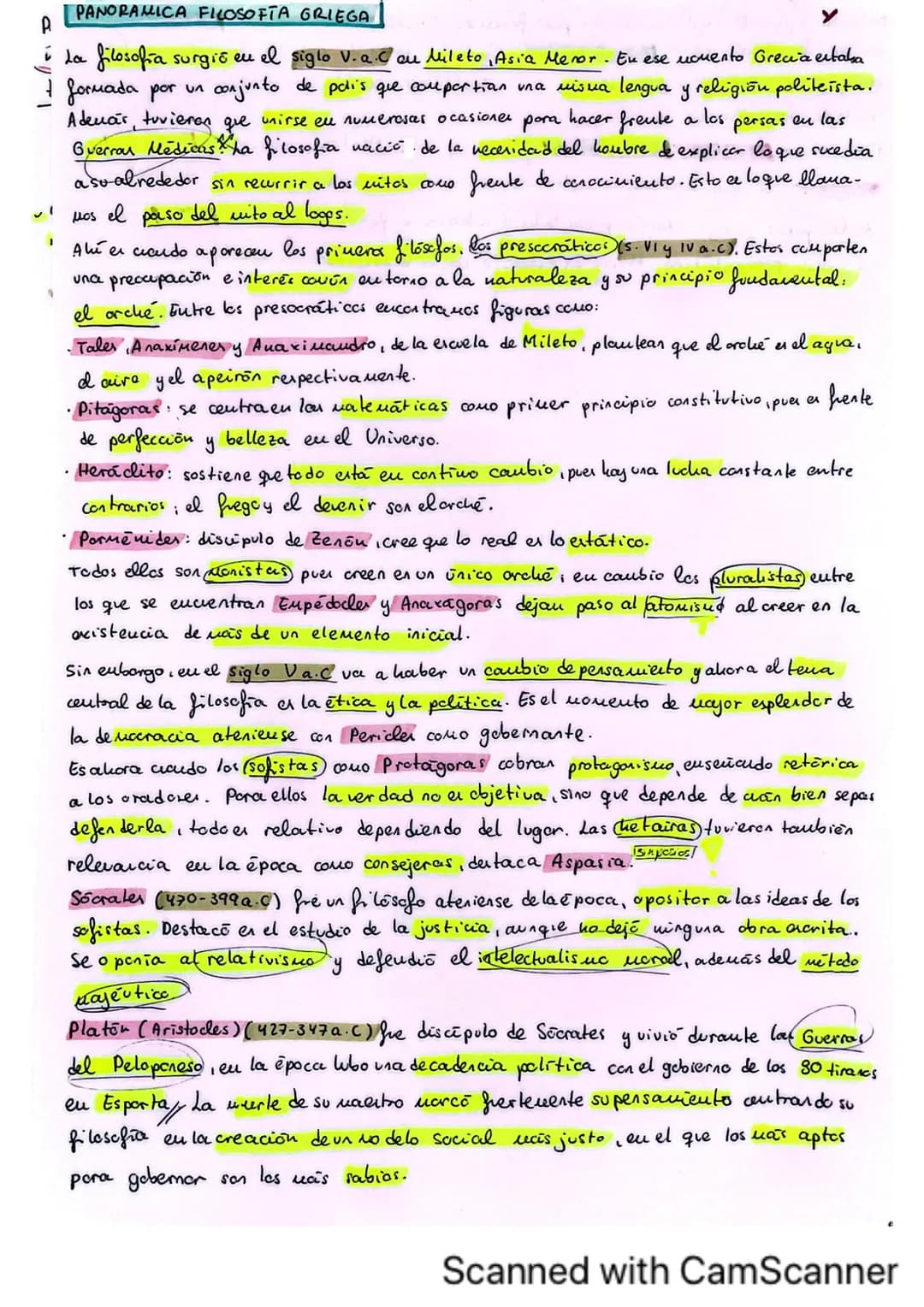 # PANORAMICA FILOSOFIA GRIEGA |
La filosofía surgió en el siglo V. a.Con Mileto, Asia Menor. En ese ucuento Grecia estaka
+ formada por un