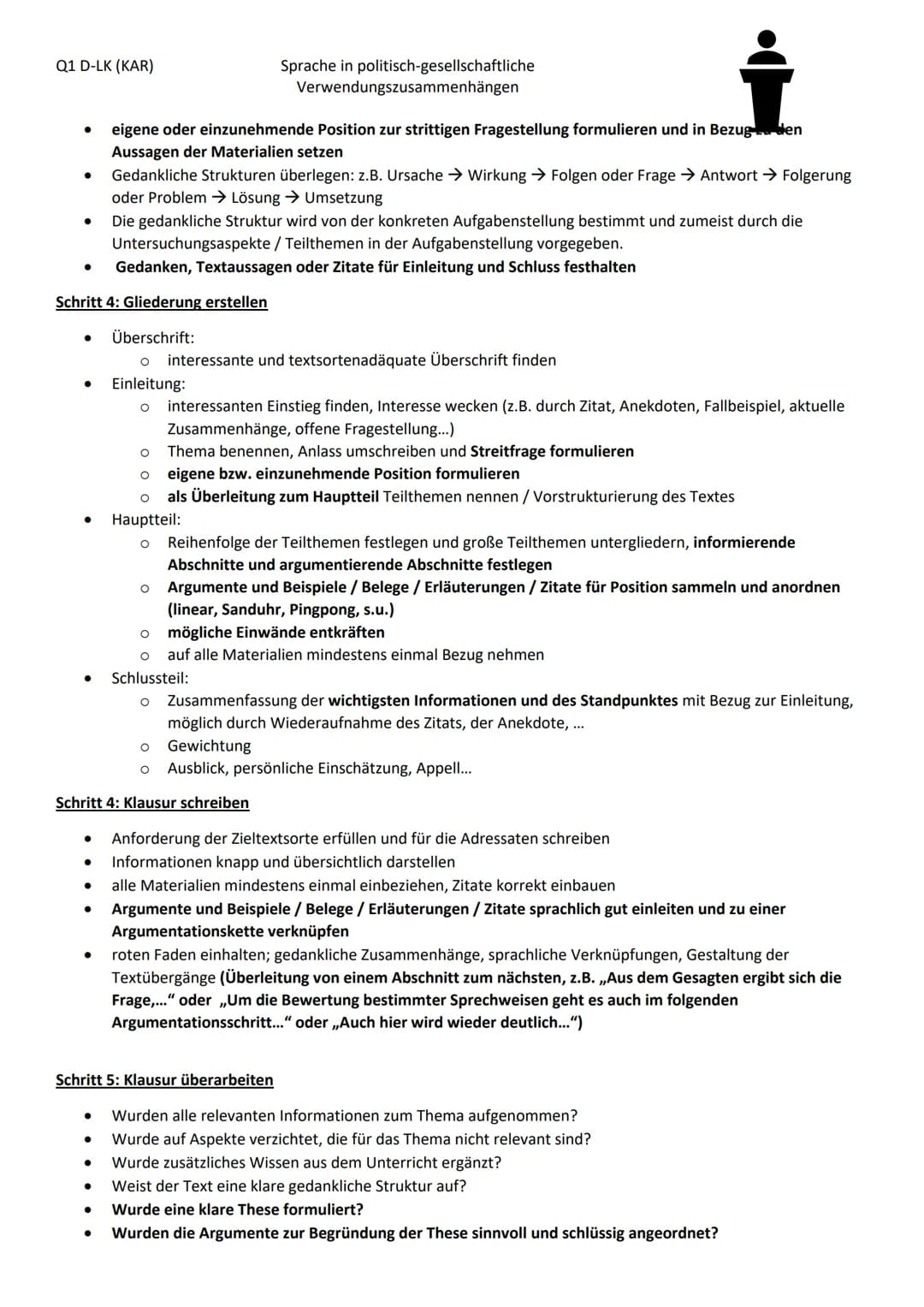 Q1 D-LK (KAR)
Sprache in politisch-gesellschaftliche
Verwendungszusammenhängen
Leitfaden materialgestütztes Schreiben eines argumentierend