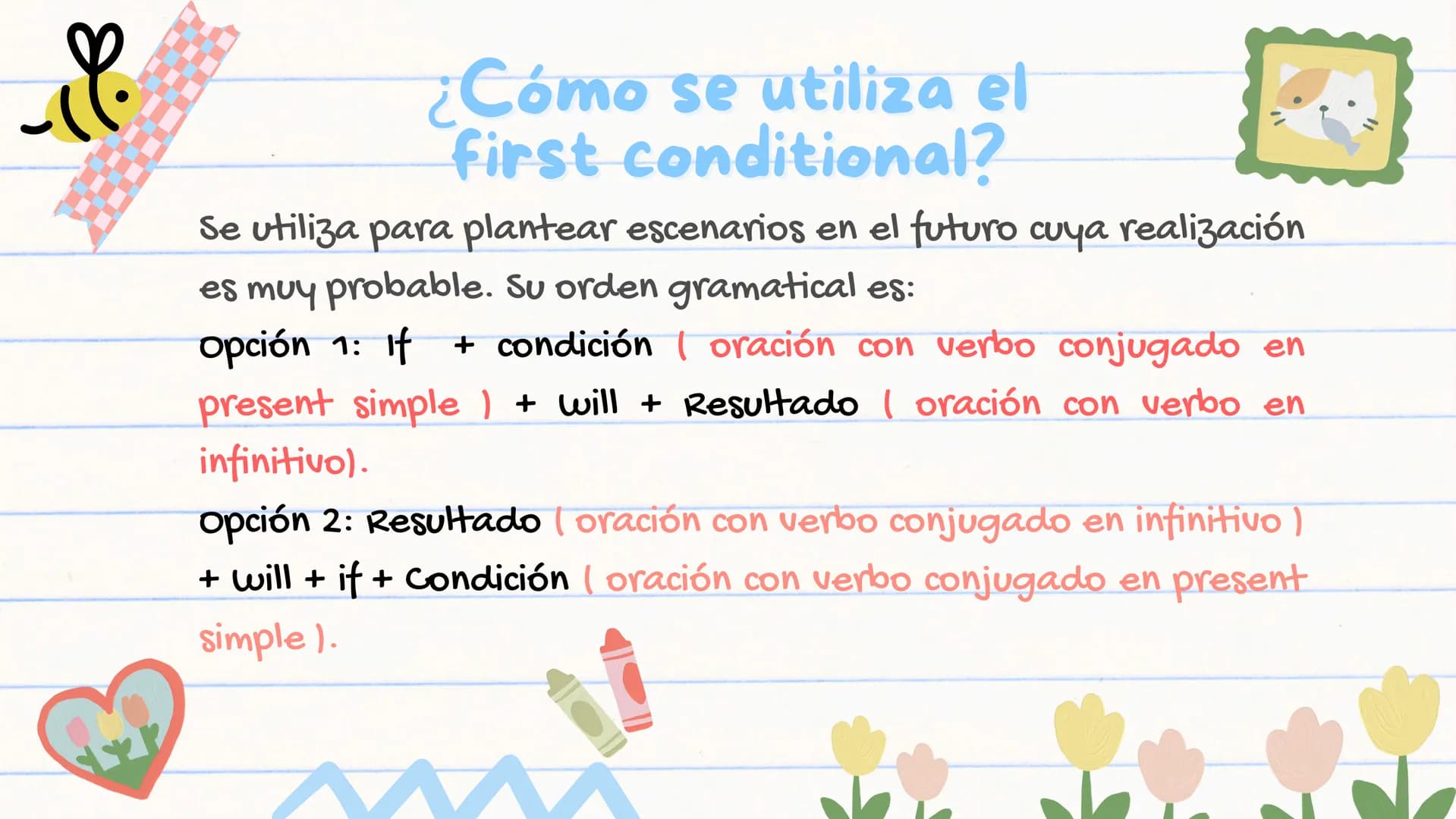 # THE
## FIRST
### CONDITIONAL
Nicolle Carreño, Laura Celemin,
Santiago Torres 413 NOTES
X
X
*
*
We'll talk about the first *
conditional,