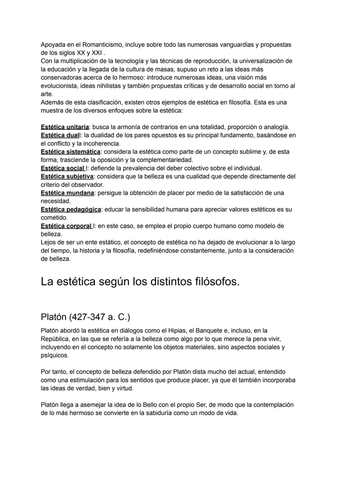 # La estética.
¿Qué es?
La estética busca el porqué de algunas cuestiones, por ejemplo, por qué algún objeto,
pintura o escultura no resul