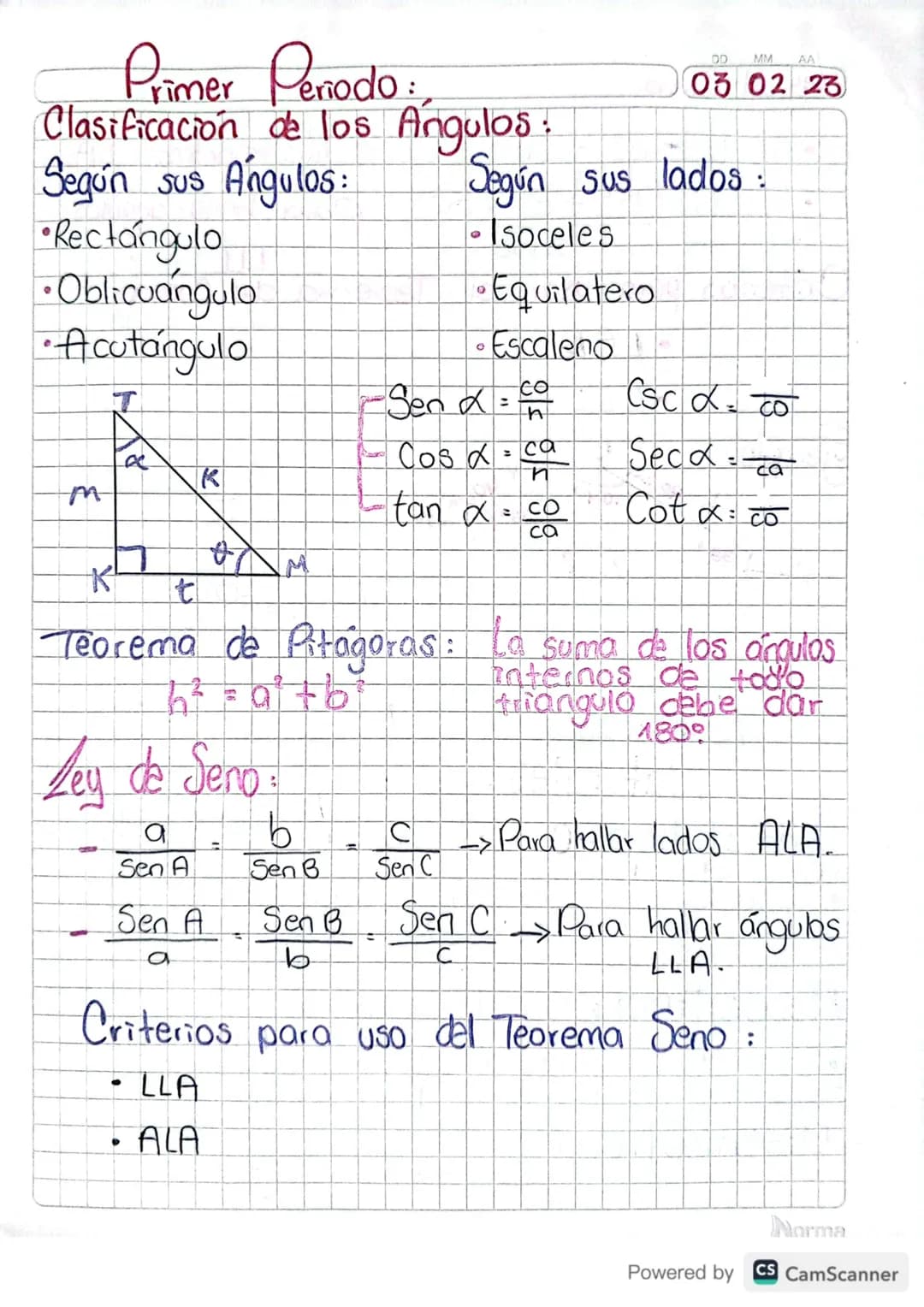 # Primer Periodo:
Clasificación de los Angulos:
Según sus Angulos:
•Rectángulo
•Oblicuangulo
Acutangulo