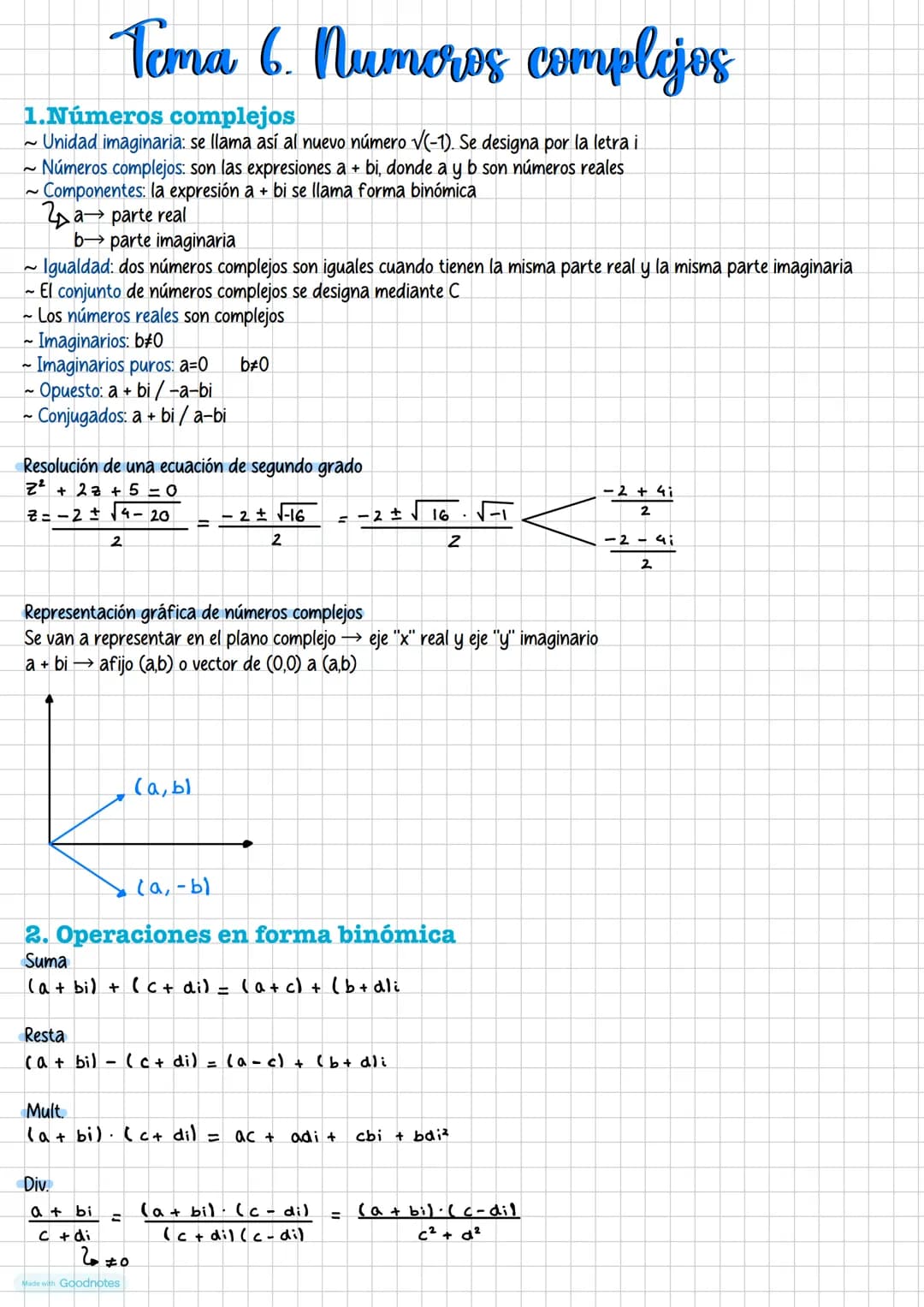 # Tema 6. Numcros complejos
## 1. Números complejos
~ Unidad imaginaria: se llama así al nuevo número √(-1). Se designa por la letra i
~