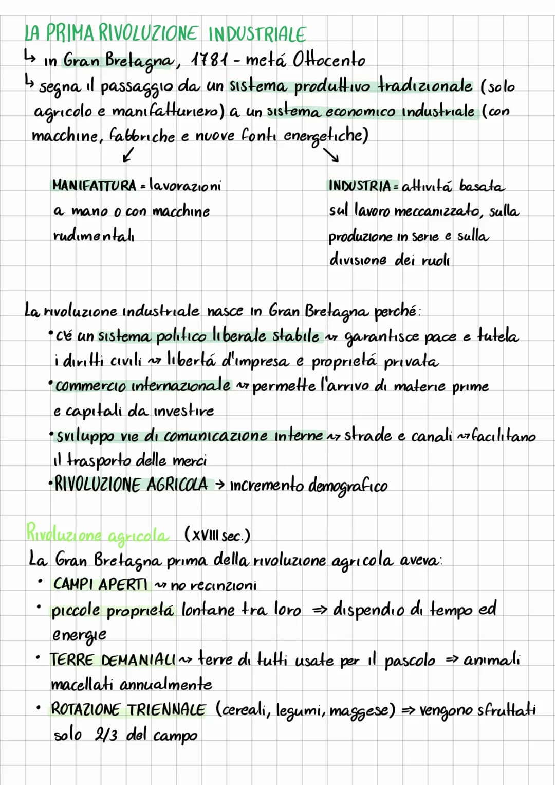 # LA PRIMA RIVOLUZIONE INDUSTRIALE
↳ in Gran Bretagna, 1781 - metá Ottocento
↳ segna il passaggio da un sistema produttivo tradizionale (s