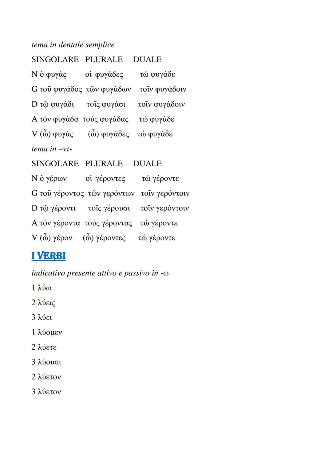 # Grammatica greca
I COMPLEMENTI
stato in luogo → ἐν + dativo / dativo semplice
* sopra → ἐπί + genitivo o dativo
* presso – παρά + d