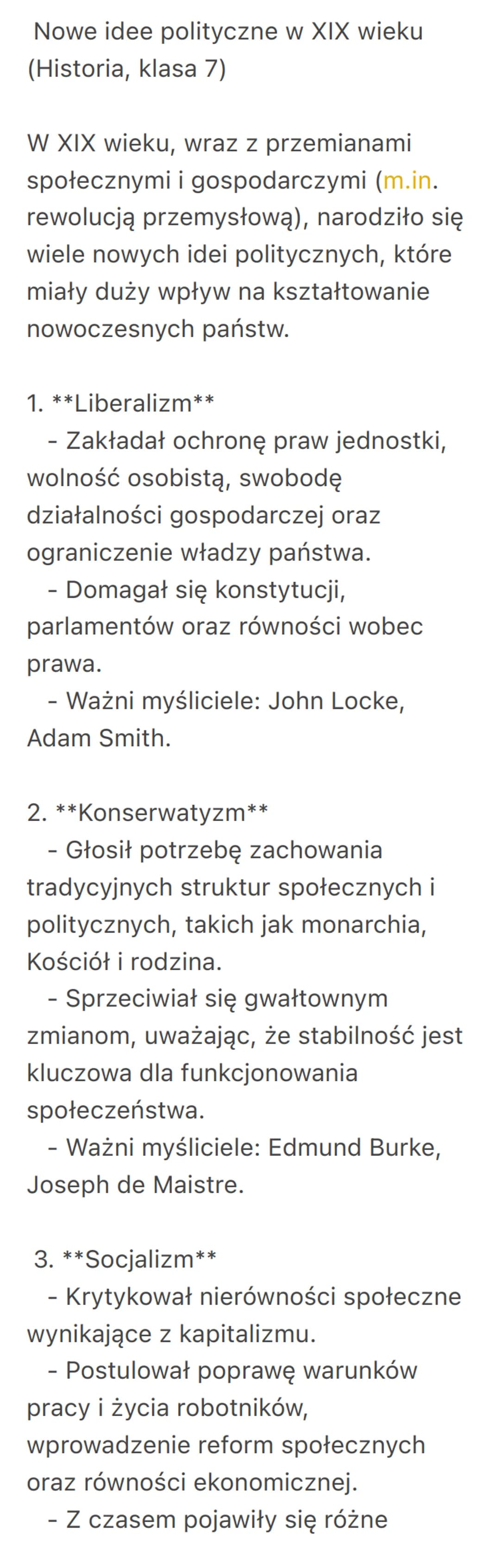 Nowe idee polityczne w XIX wieku
(Historia, klasa 7)
W XIX wieku, wraz z przemianami
społecznymi i gospodarczymi (m.in.
rewolucją przemysło