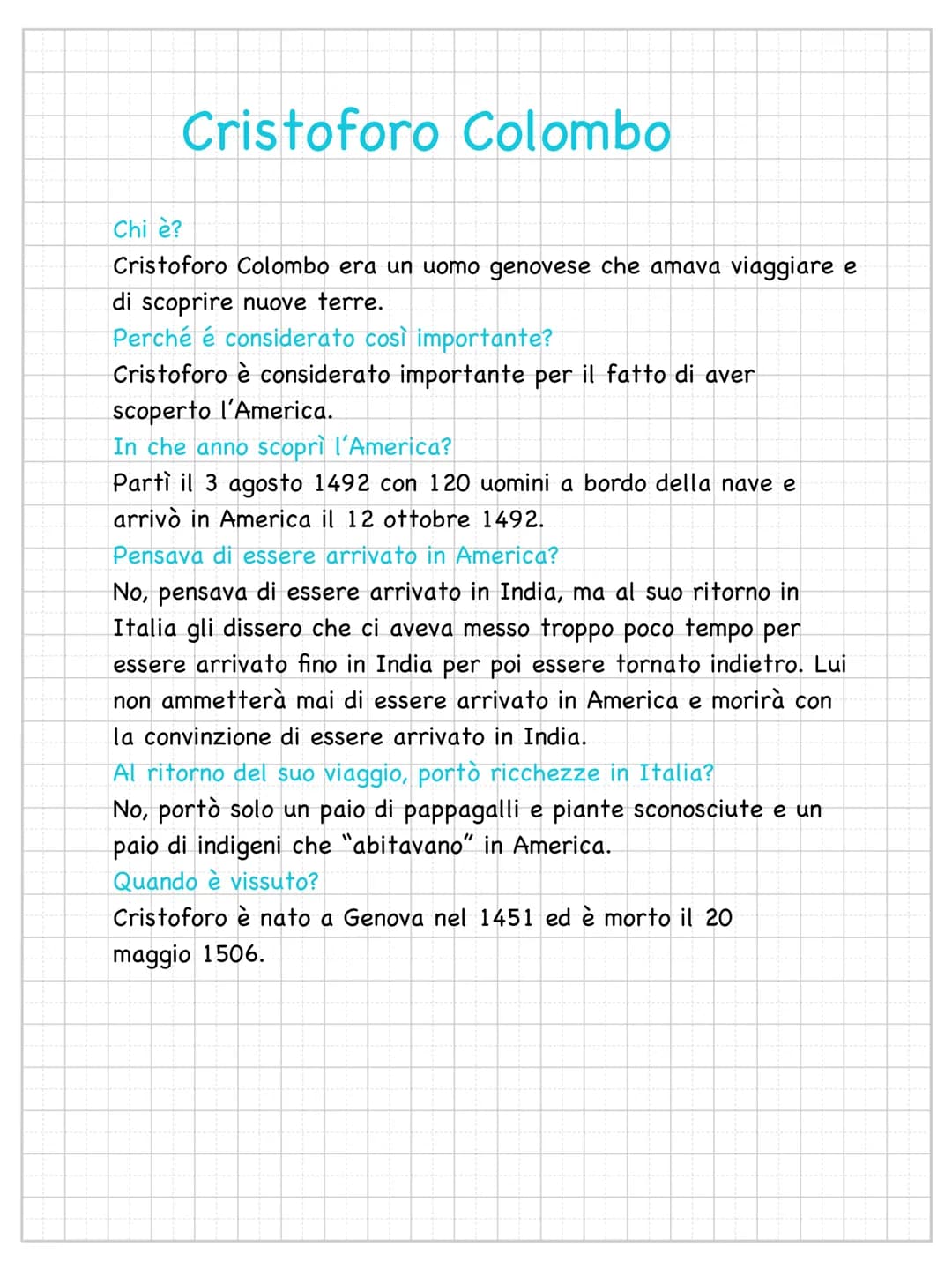 # Cristoforo Colombo
Chi è?
Cristoforo Colombo era un uomo genovese che amava viaggiare e
di scoprire nuove terre.
Perché é considerato co