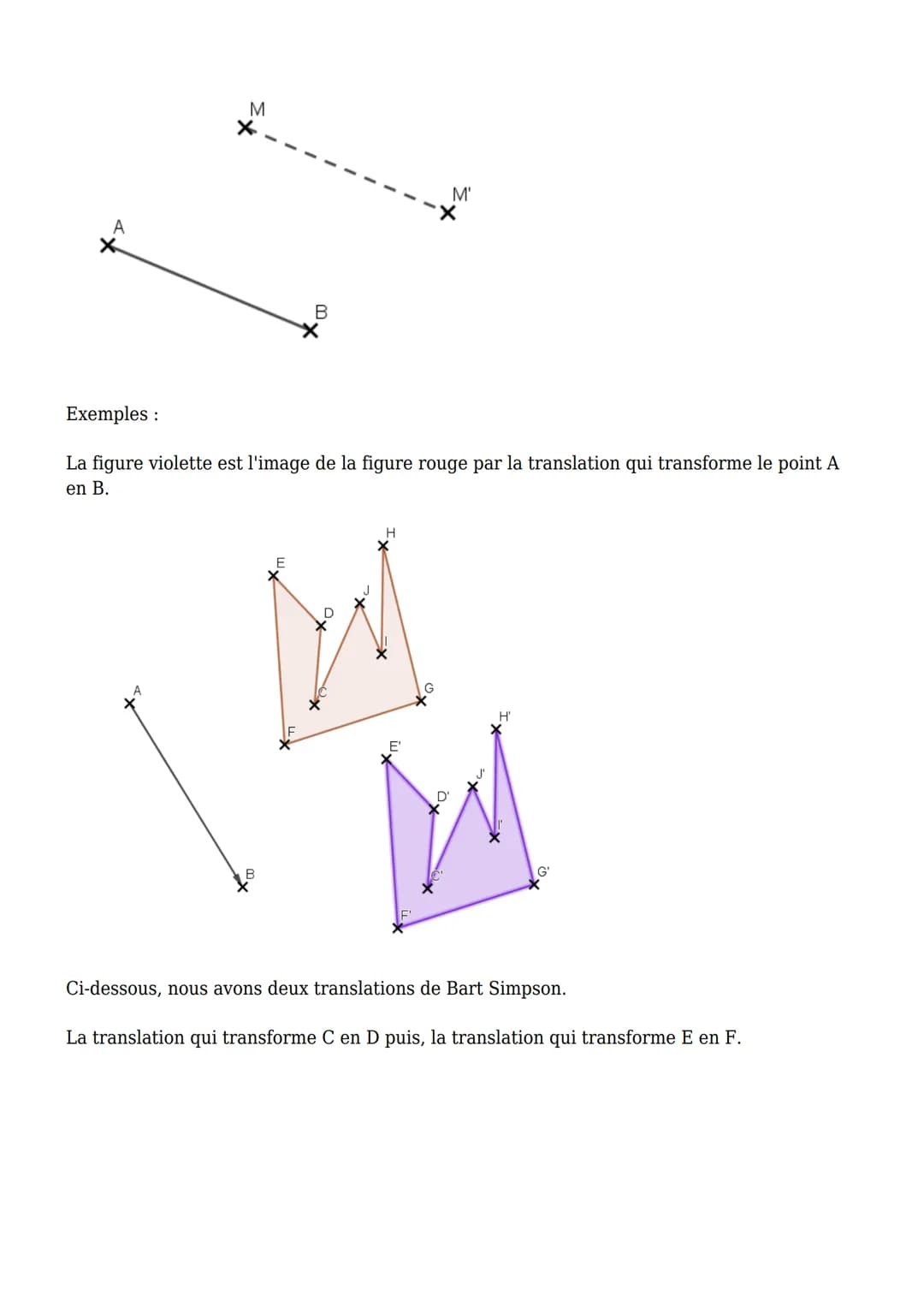 Cours de maths en 4ème
PDF
Translation et rotation
I. La translation :
Définition:
Effectuer la translation d'une figure F, c'est la dé
