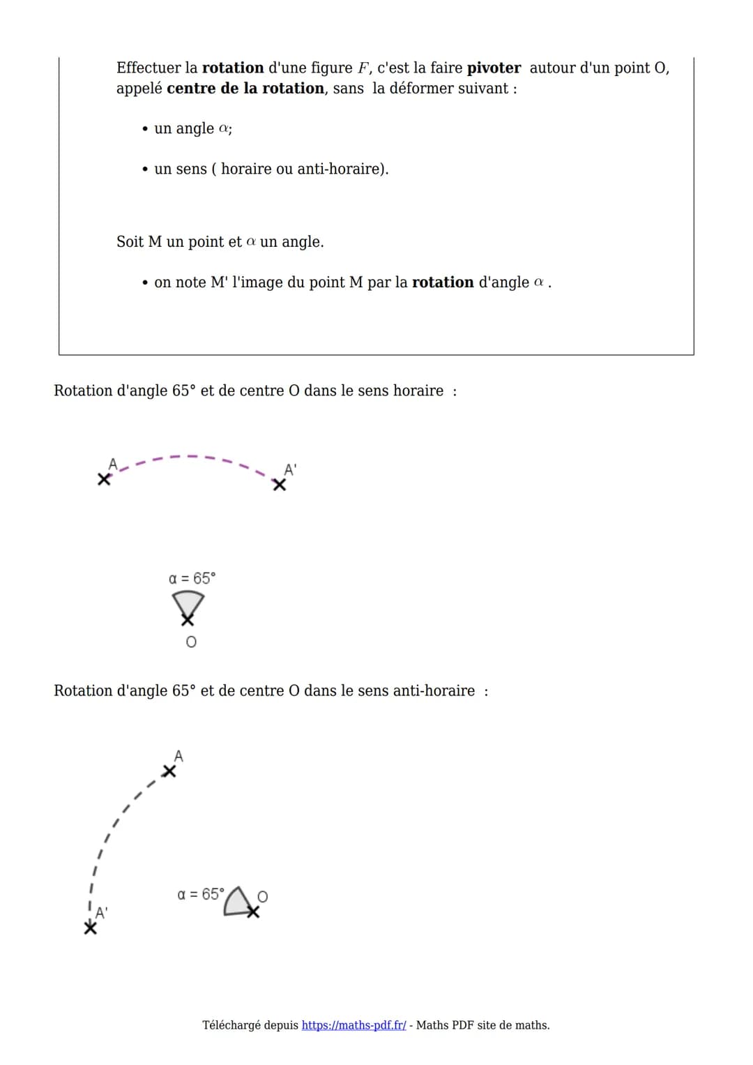 Cours de maths en 4ème
PDF
Translation et rotation
I. La translation :
Définition:
Effectuer la translation d'une figure F, c'est la dé