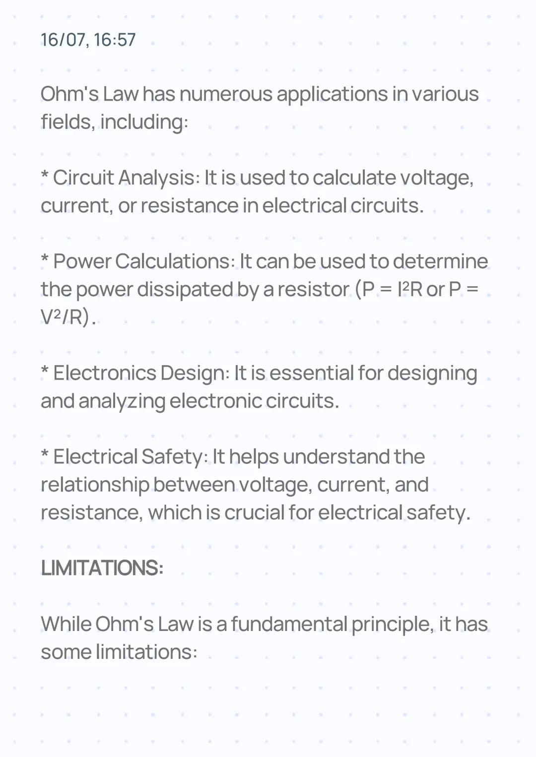 16/07, 16:57
# OHM'S LAW
INTRODUCTION:
Ohm's Law is a fundamental principle in electrical
circuits, describing the relationship between
vo