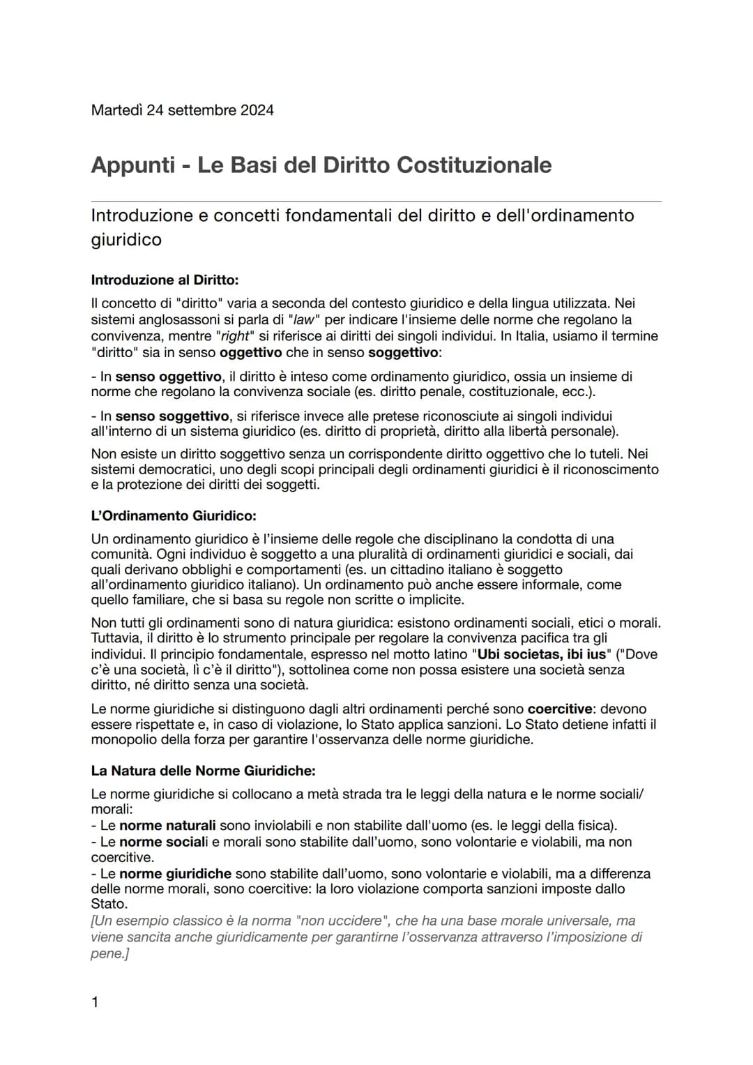 Martedì 24 settembre 2024
Appunti - Le Basi del Diritto Costituzionale
Introduzione e concetti fondamentali del diritto e dell'ordinamento