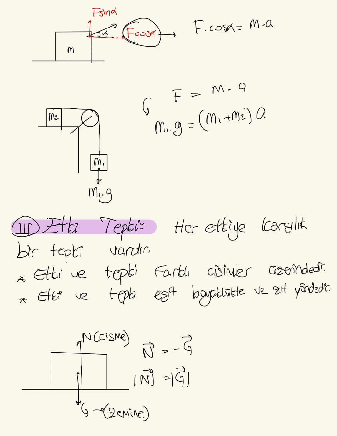 * Newton'un Hareket Yasaları:
① Eylensizlik: Bir cisme etki eder
net Kuvvet sıfır ise;
-duran cisim durmaya devam eder
-hareketli cisim sa