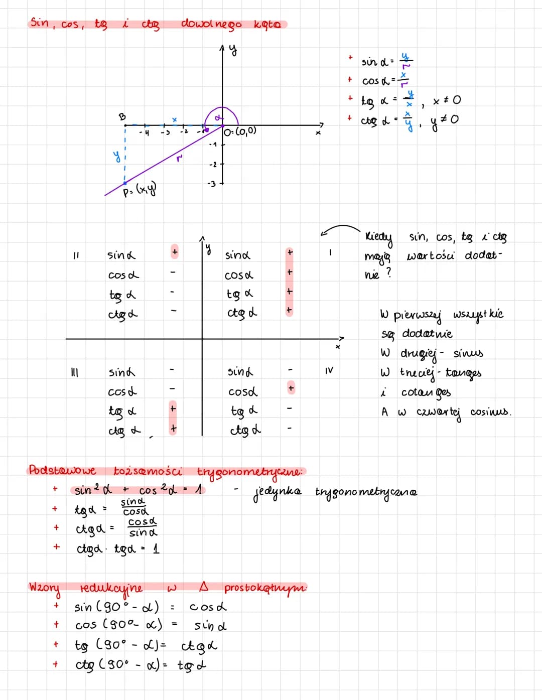 # TRYGONOMETRIA
Sinus, cosinus, tanges i cotanges w $\Delta$ prostokątnym
+ $sin \alpha = \frac{b}{a}$ + $sin \beta = \frac{c}{a}$
+ $co
