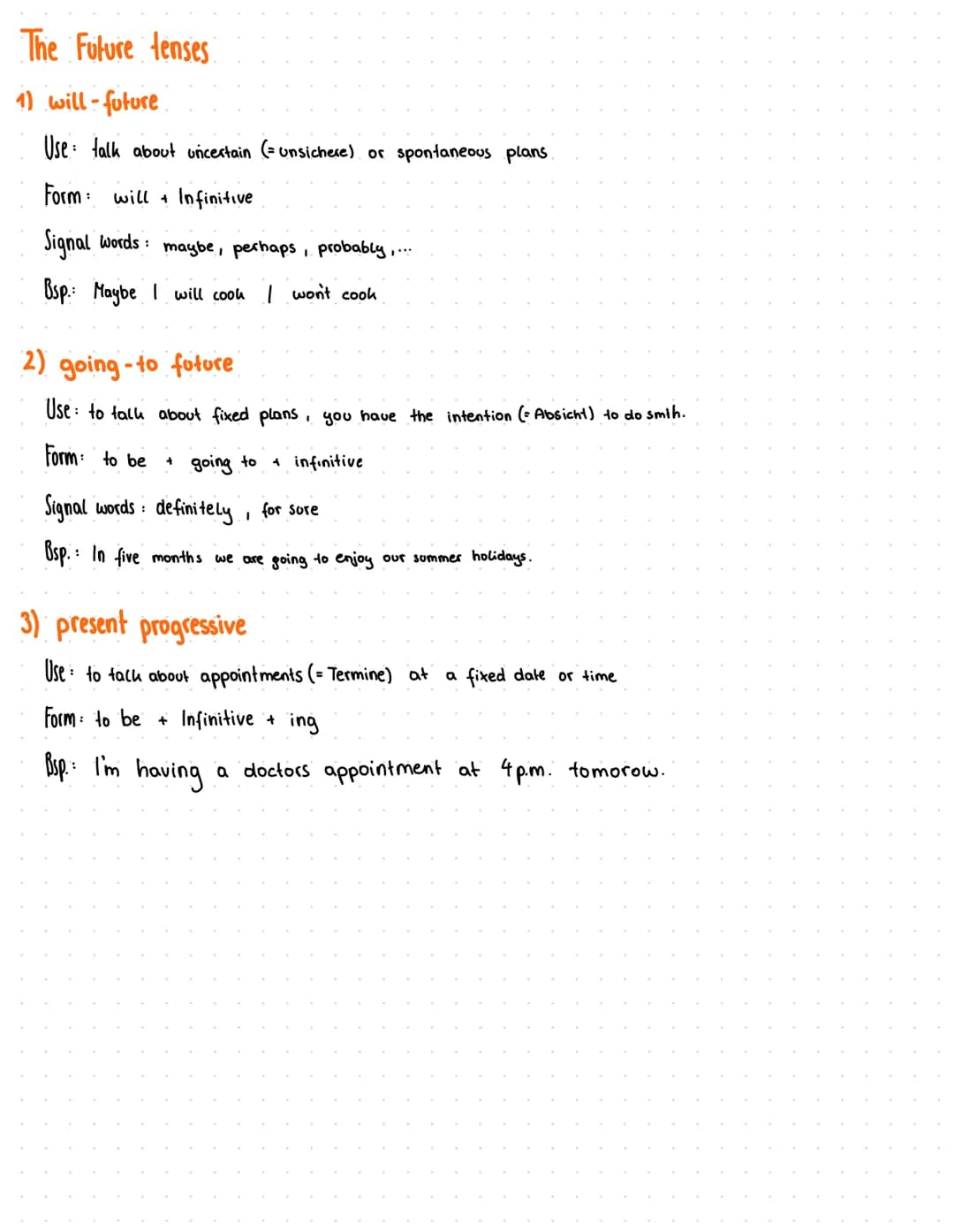 # • All Tenses.
Present tense simple
Use habits, when smth happens repeatly (routine), facts
Form: he/she lit das S geht mit!
Signalwords:
