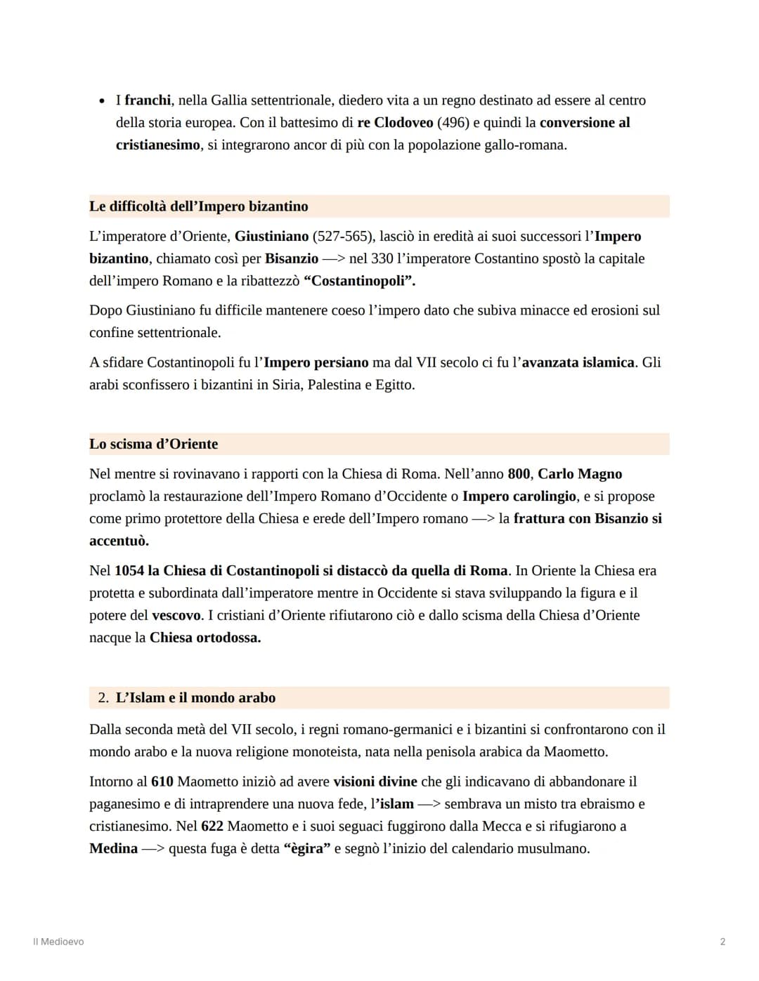 # II Medioevo
Il Medioevo
Il Medioevo inizia con la caduta dell'Impero Romano d'Occidente nel 476 d.C. e finisce con la
scoperta dell'Amer