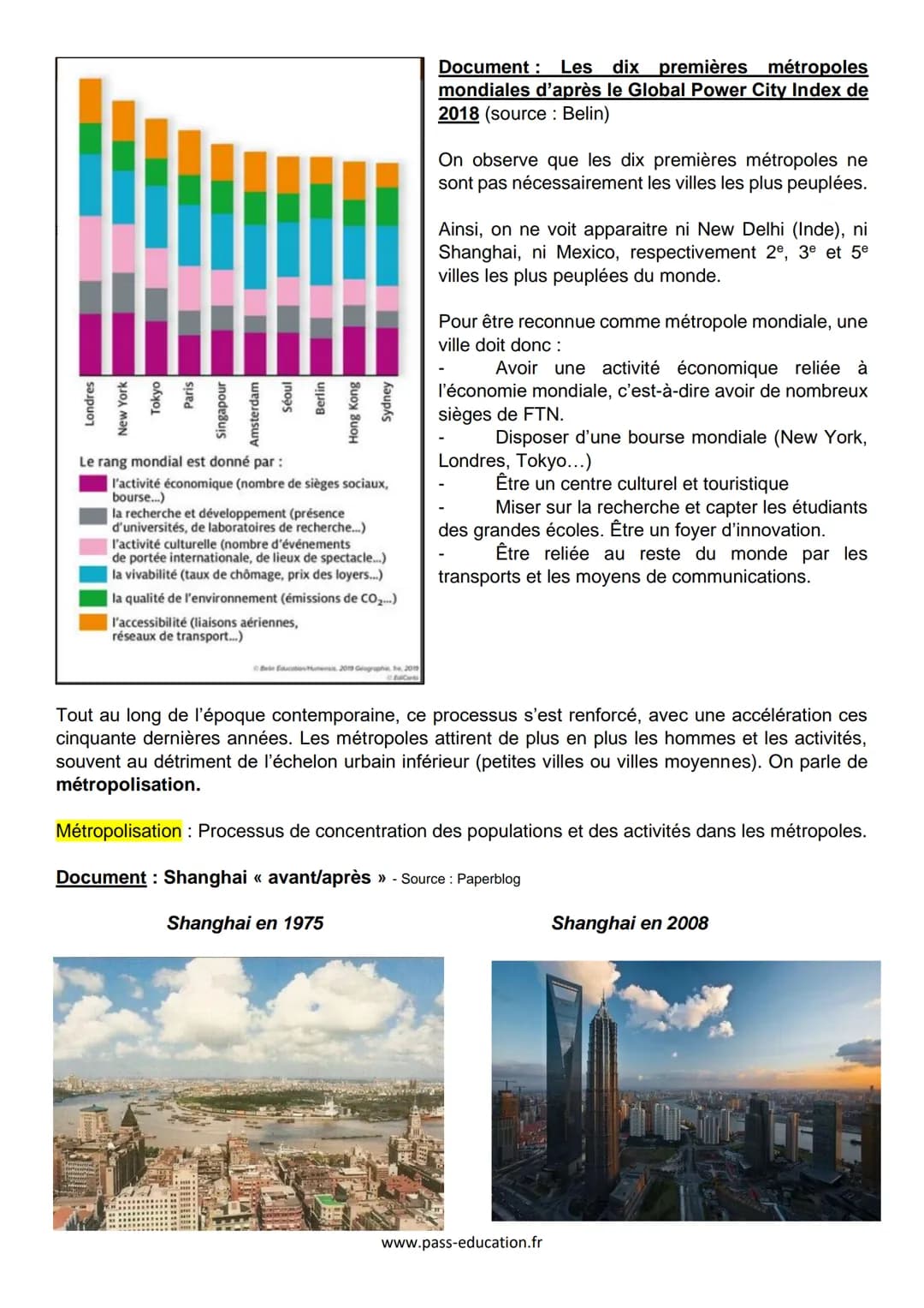 # Chapitre 1: Les espaces et les paysages de
l'urbanisation / Leçon
Problématique en quoi les différentes formes de l'urbanisation sont-ell