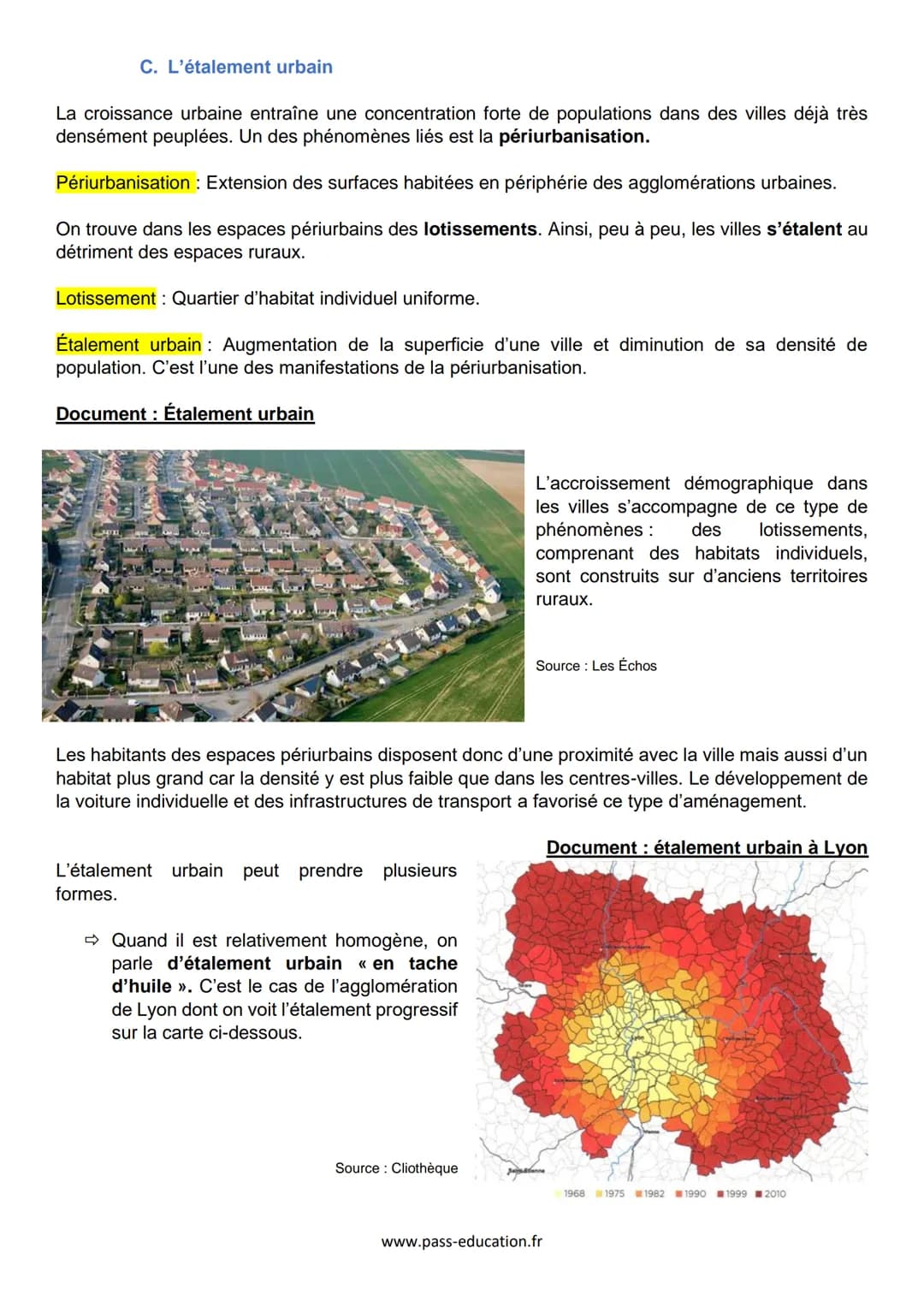 # Chapitre 1: Les espaces et les paysages de
l'urbanisation / Leçon
Problématique en quoi les différentes formes de l'urbanisation sont-ell