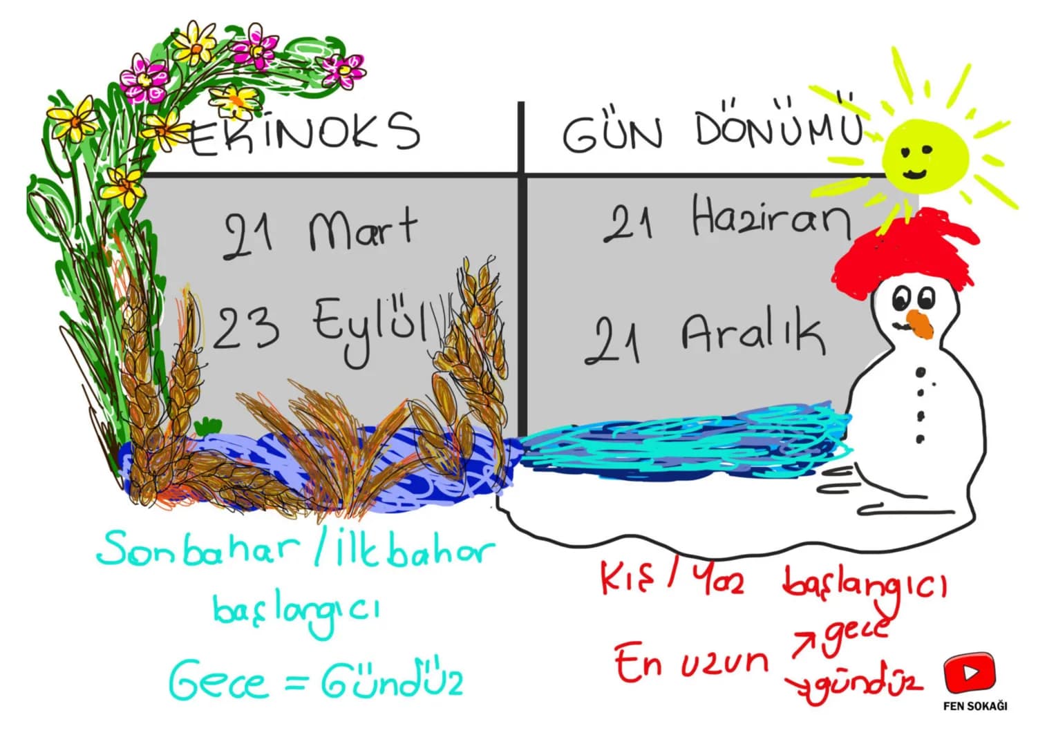 Mevsimler
ve İklim
FEN SOKAĞI nin
# HAREREDERI
1) Kendi etrafında
DÖNMESİ
* 24 saat
* Gece - Gündüz
* Günlük sıcaklık farkı
2) Gün